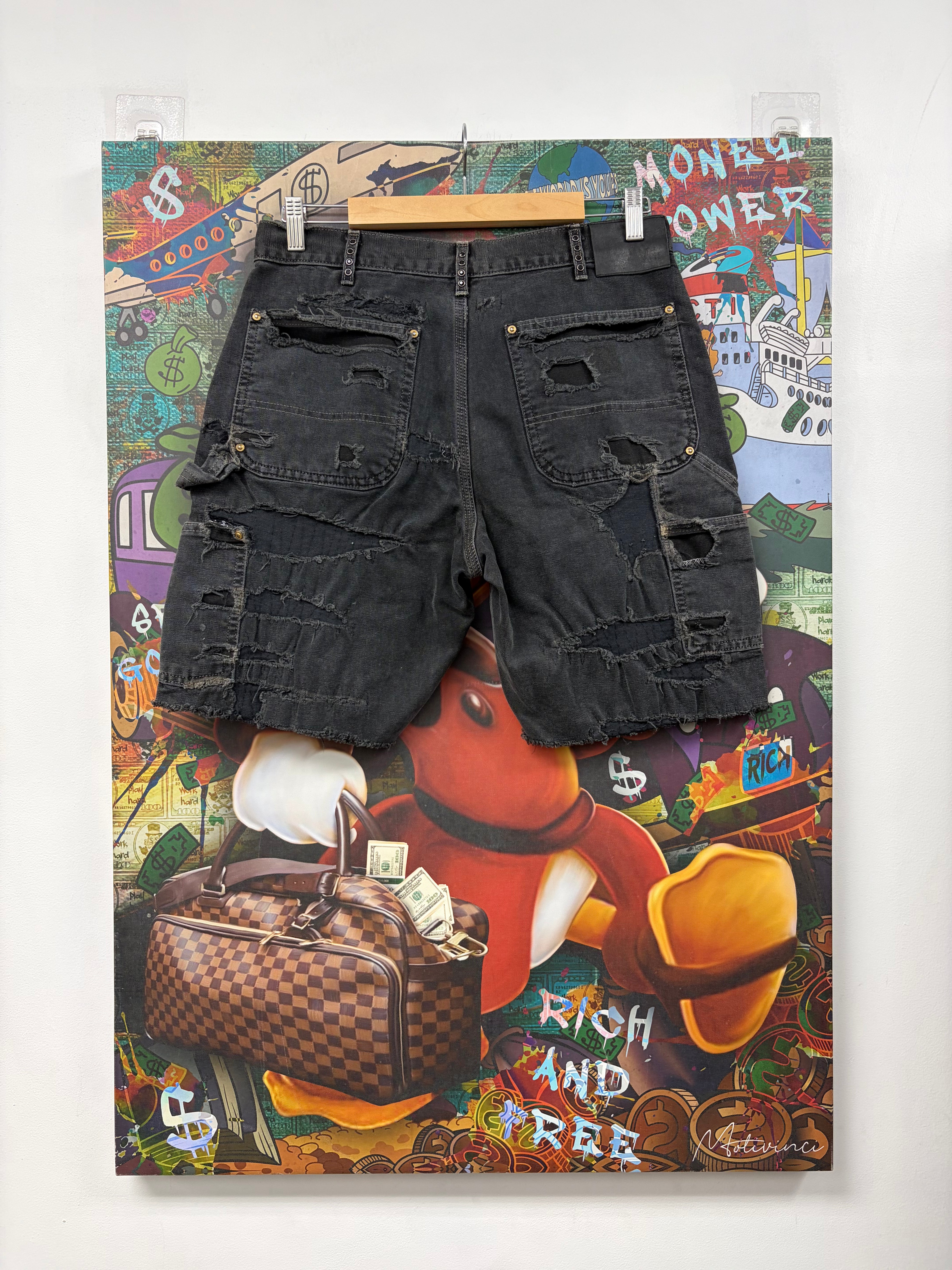 Bossi Black Wash Distressed Studded Double Knee Jean Shorts