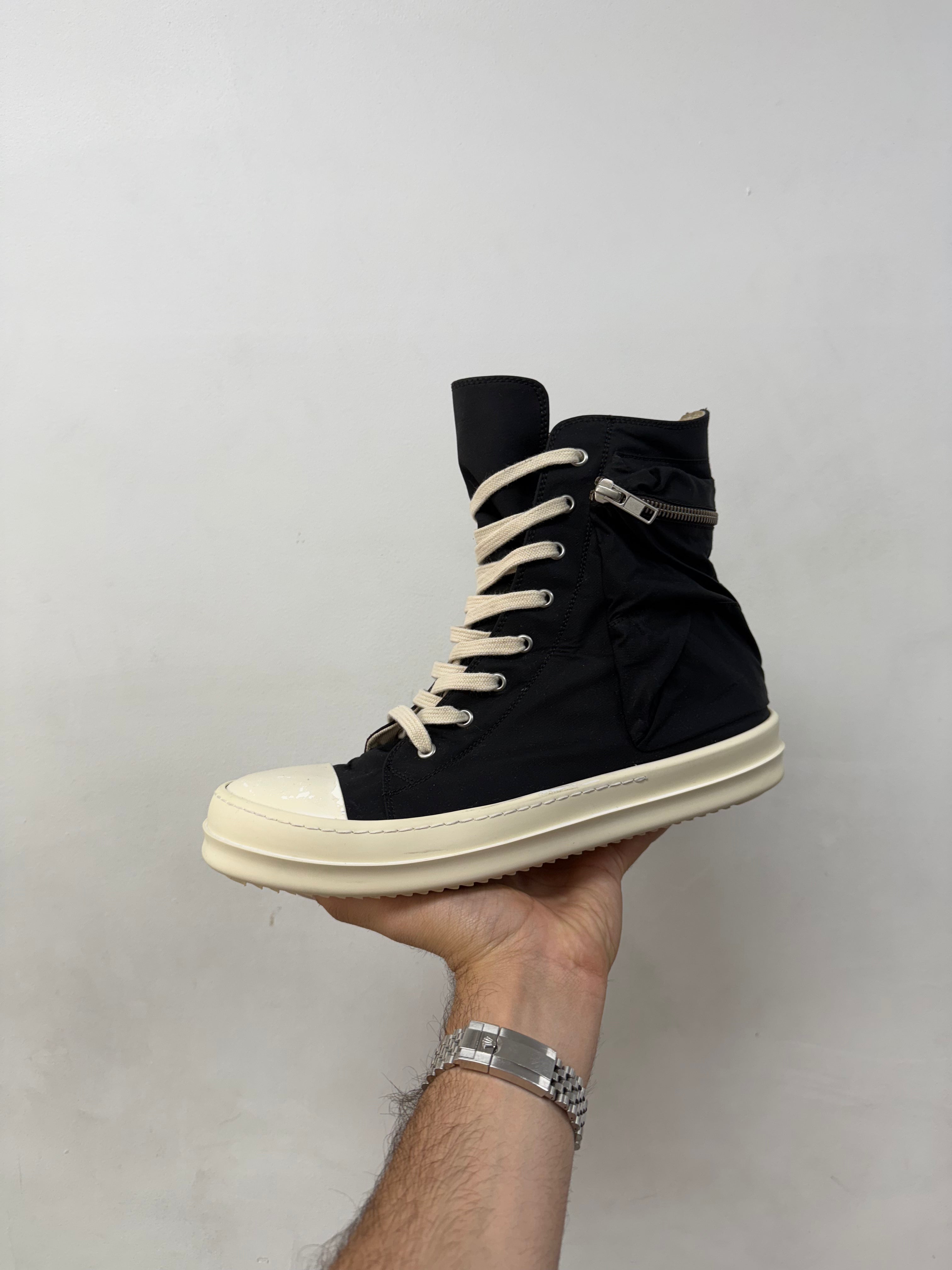 Rick Owens Black Nylon Cargo Ramone High Sneakers