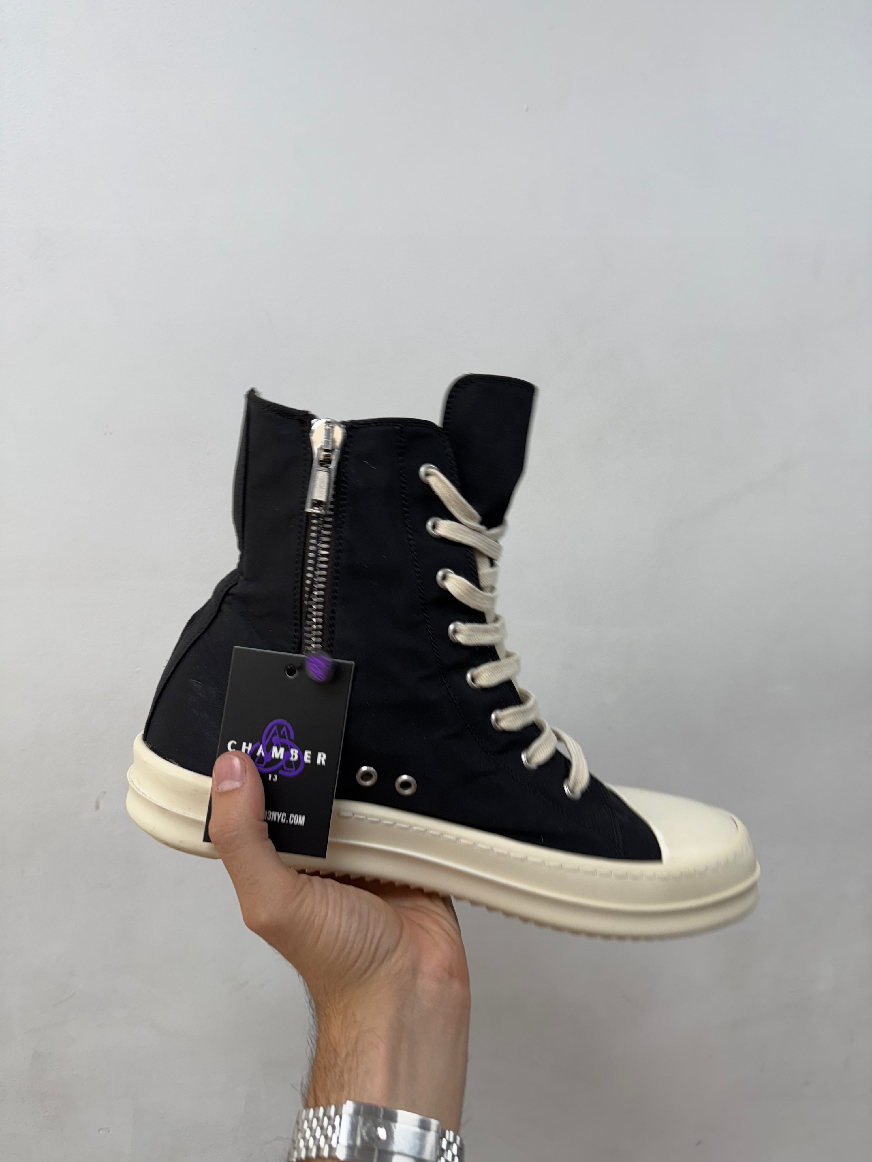 Rick Owens Black Nylon Cargo Ramone High Sneakers