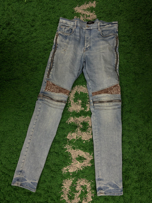 Amiri MX2 Light Wash Brown Paisley Patch 38 Used