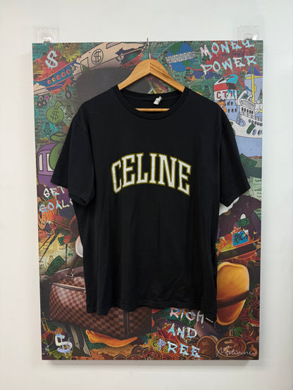 Celine Arc Logo Tee Black Mustard Yellow Used