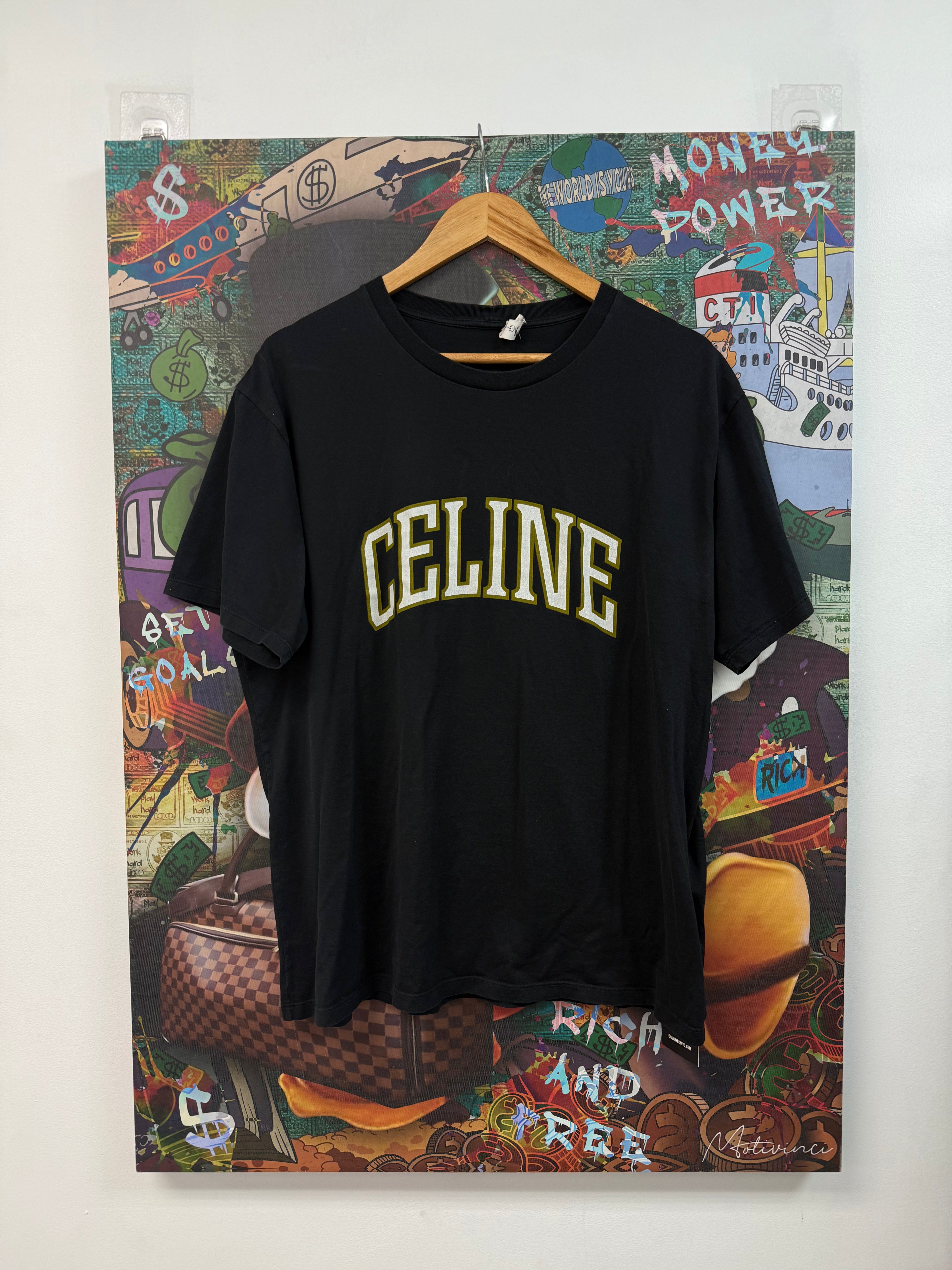 Celine Arc Logo Tee Black Mustard Yellow Used