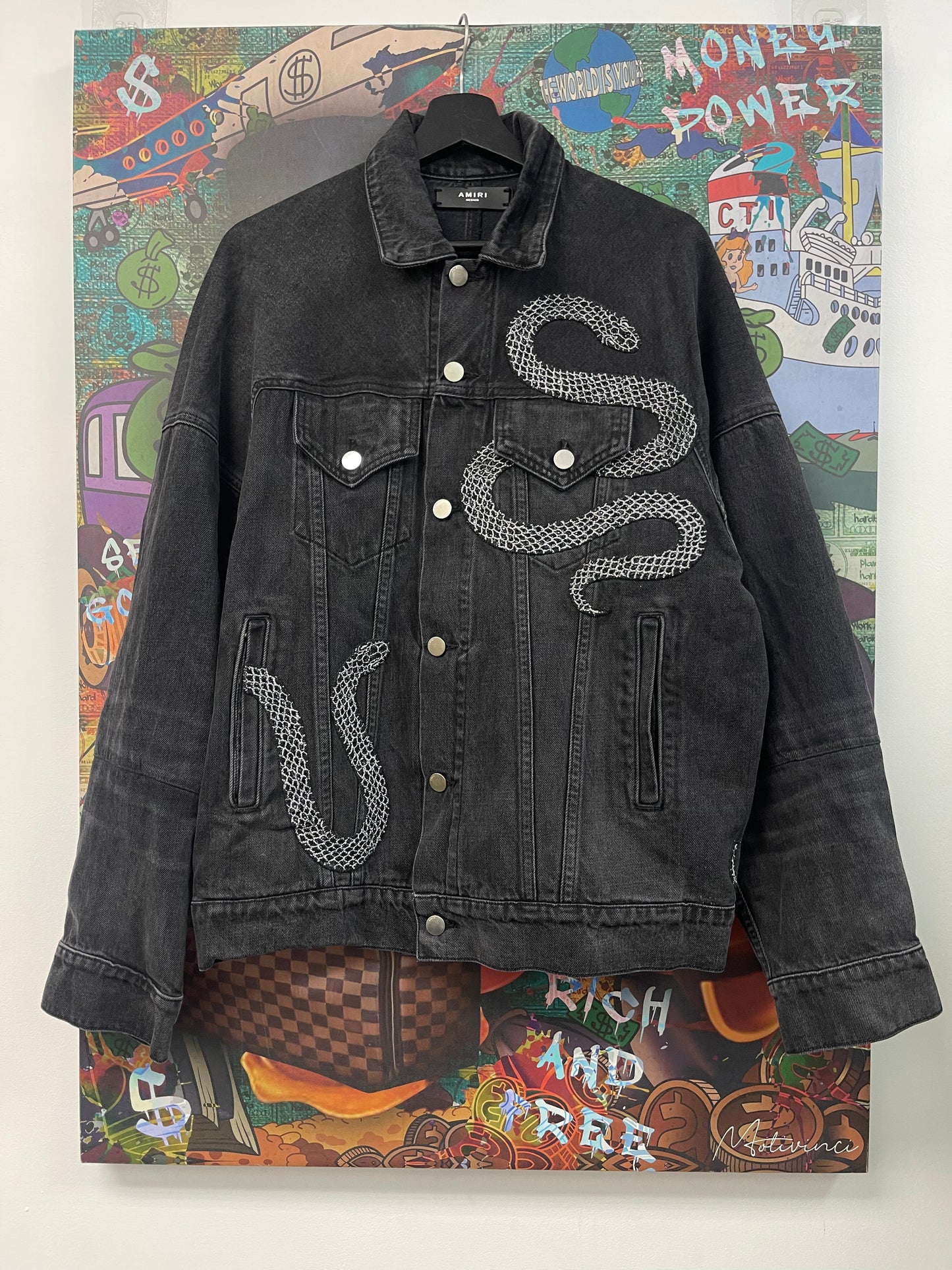 Amiri Black Snake Glitter Jacket