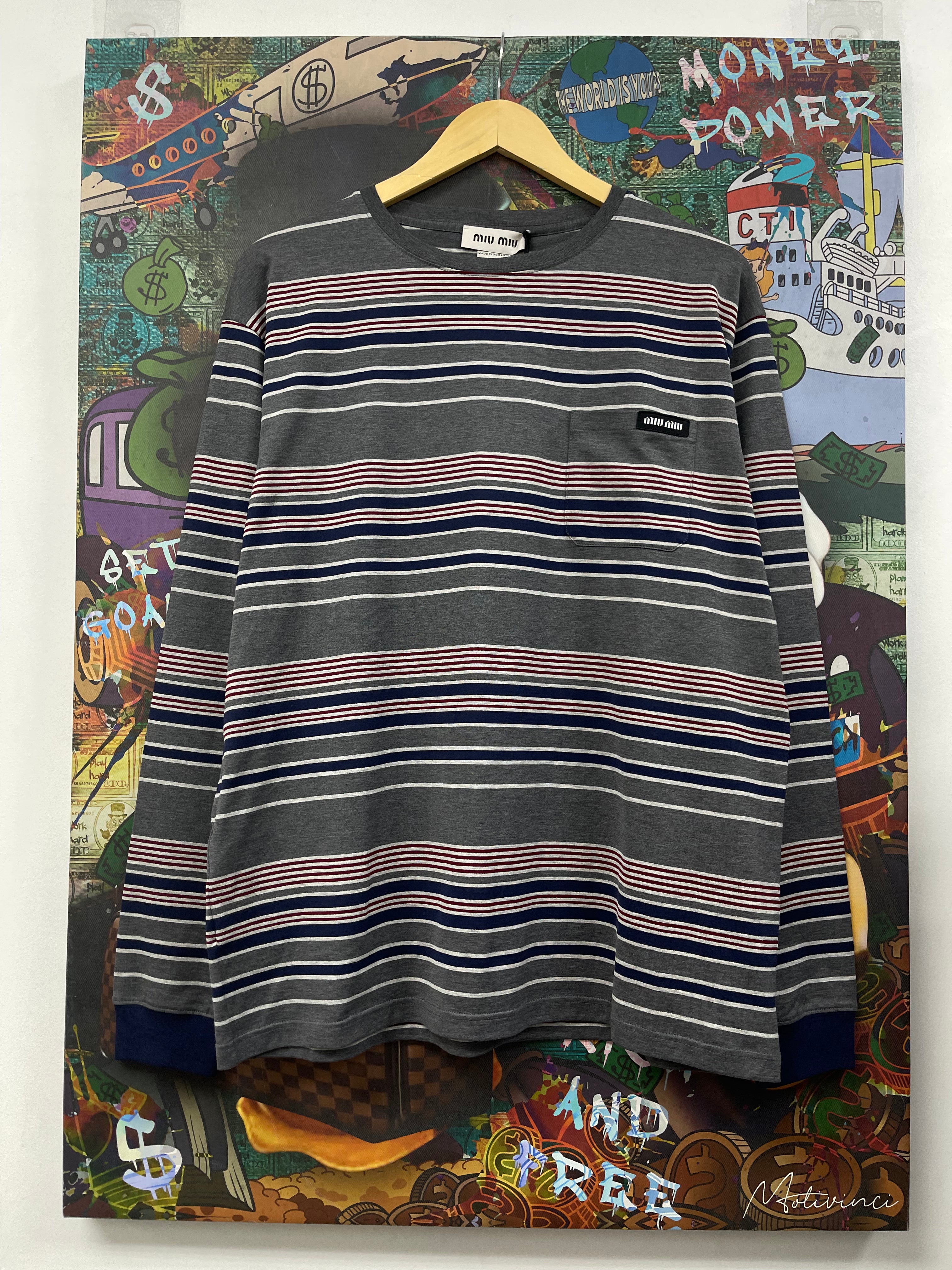 Miu Miu Grey Navy Red Striped Long Sleeve