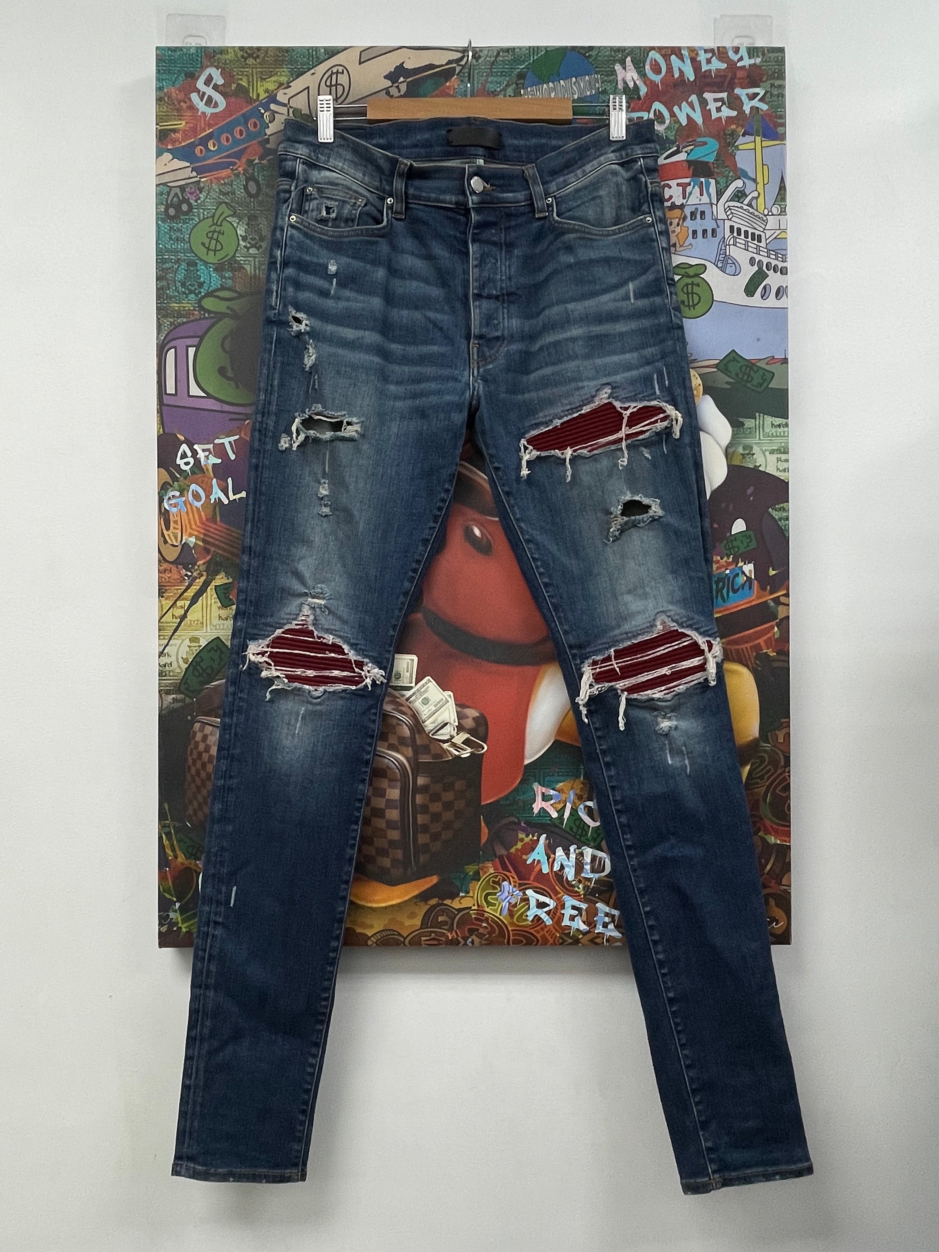 Amiri Dark Wash BurGundy Patch MX1 Jeans