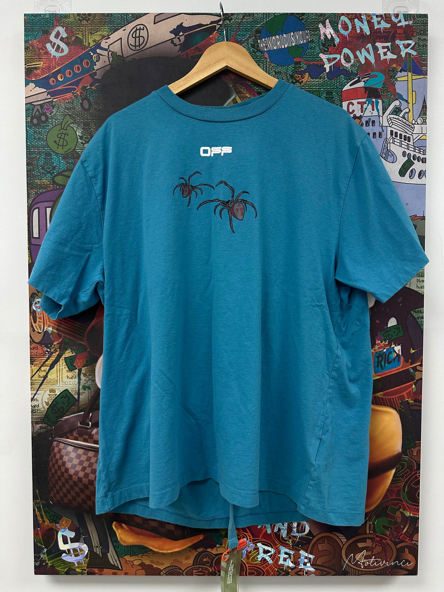 Off White Spider Tee Baby Blue Used Small