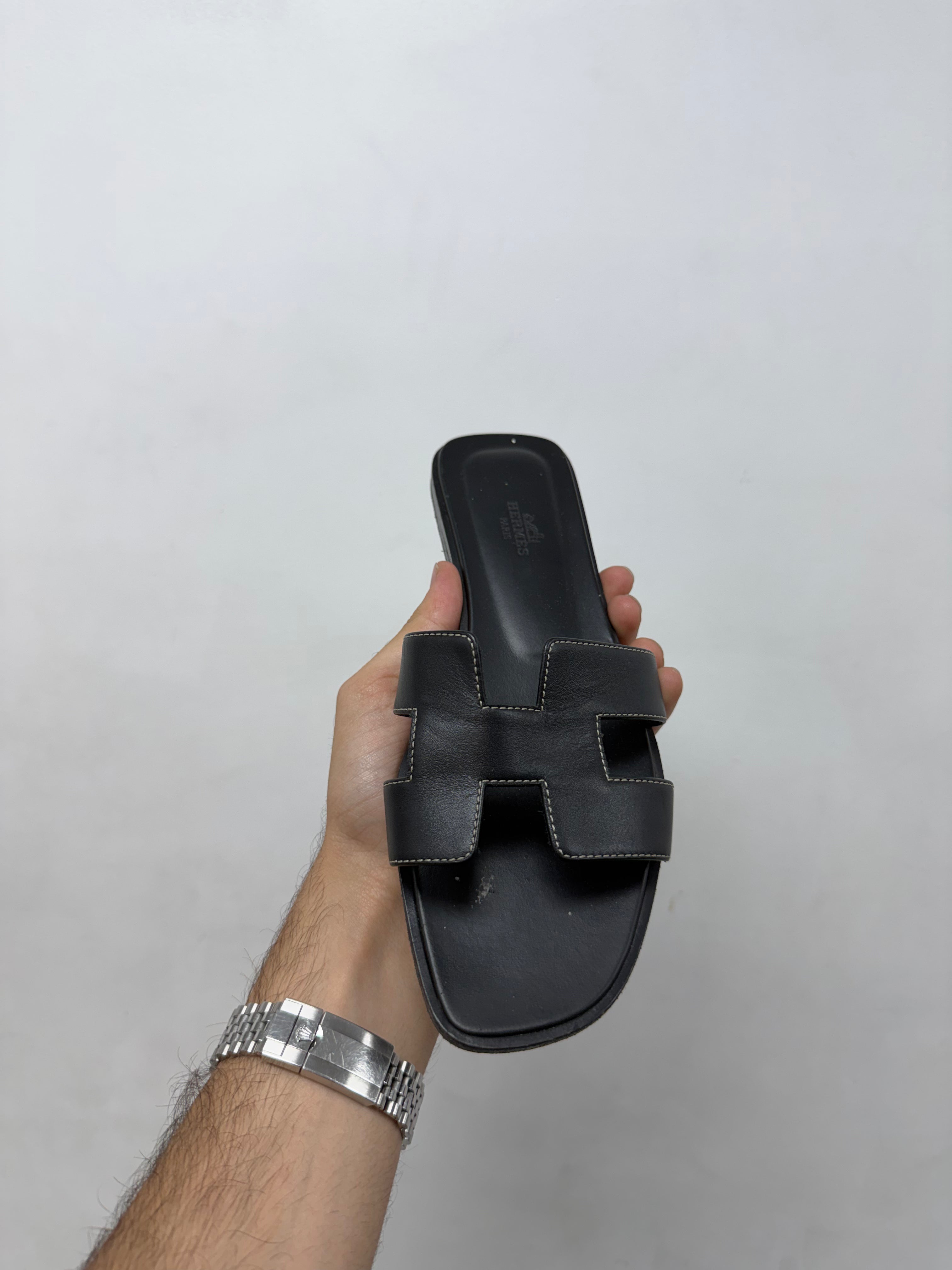 Hermes Black Oran Sandals