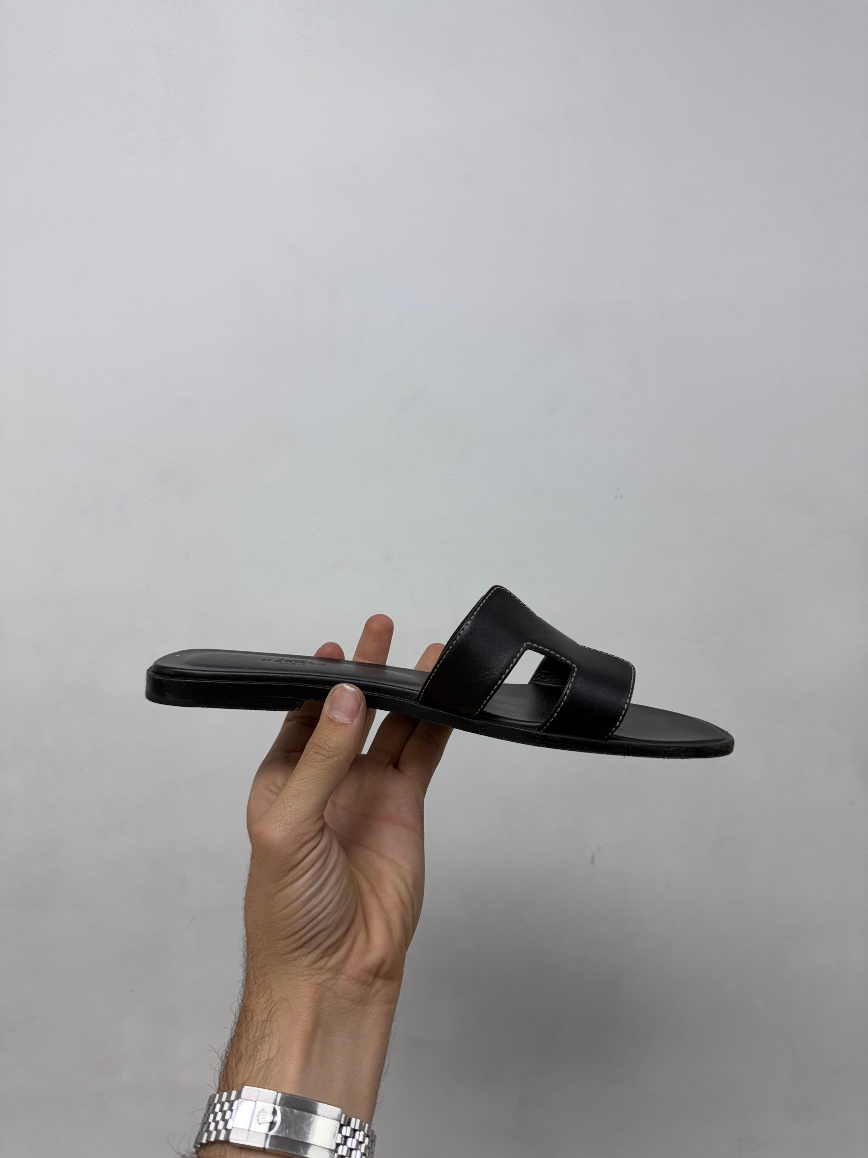 Hermes Black Oran Sandals