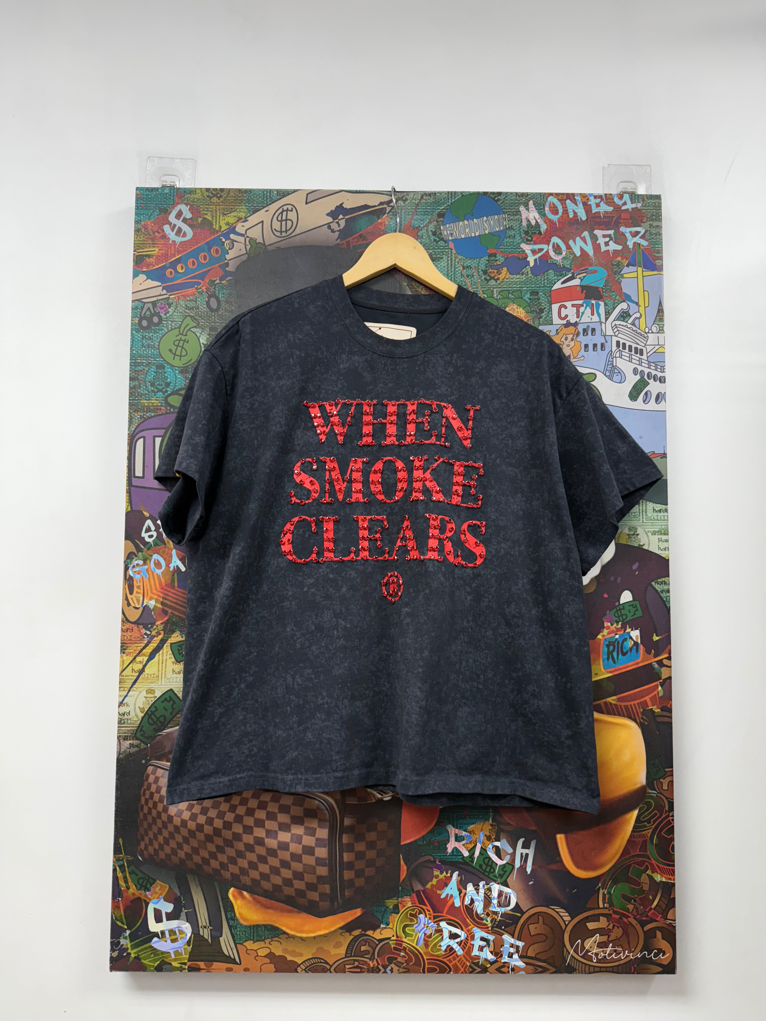 When Smoke Clears Black Red Rhinestone Tee