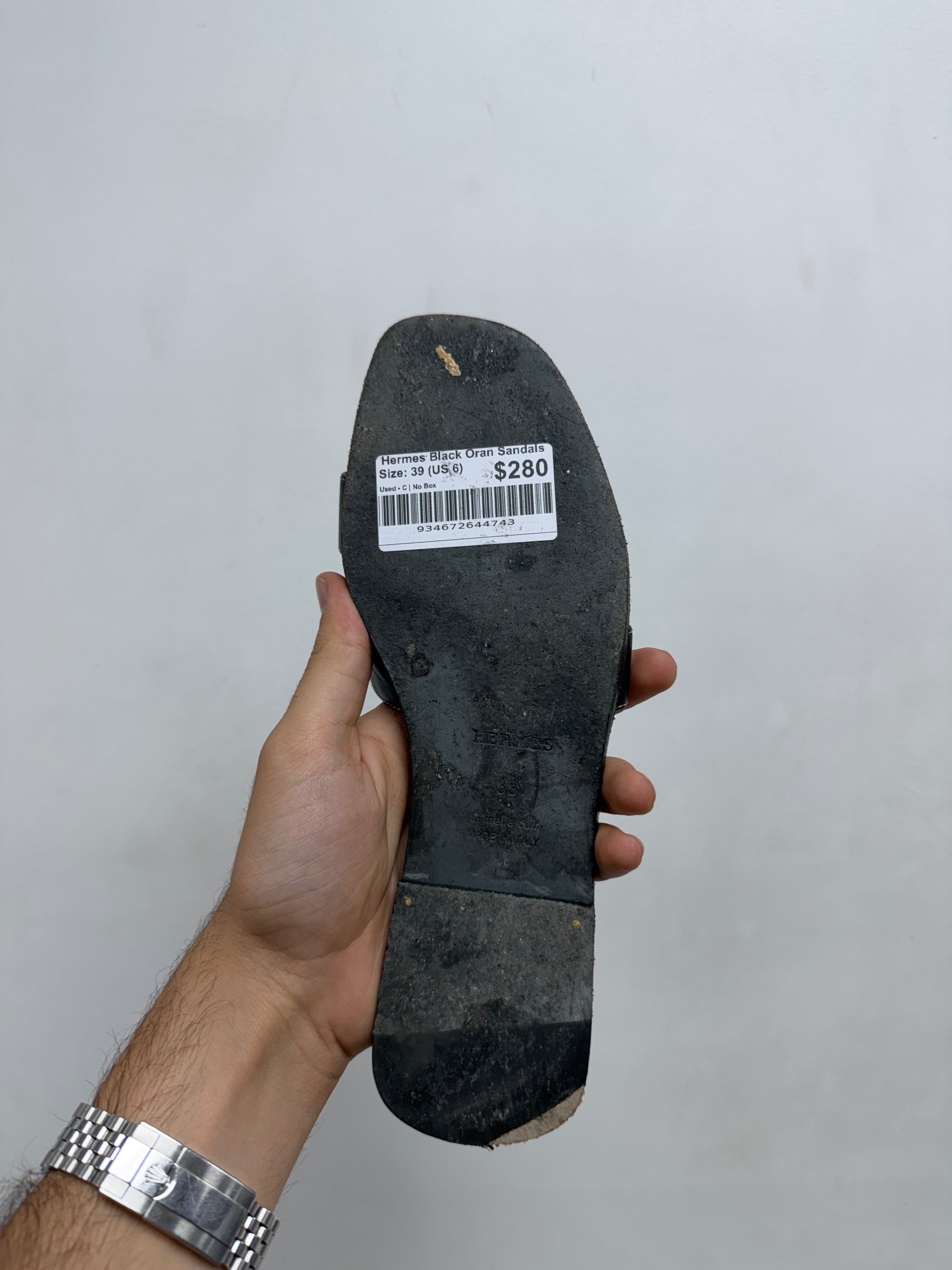Hermes Black Oran Sandals