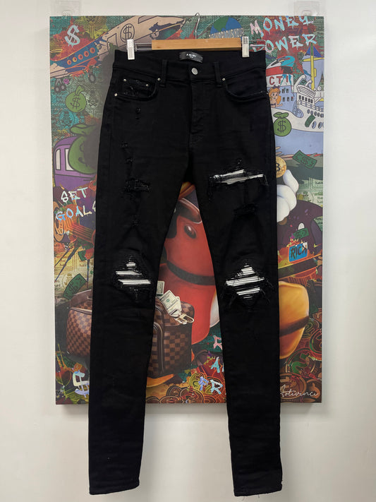 Amiri Mx1 Black Silver Patch Jeans