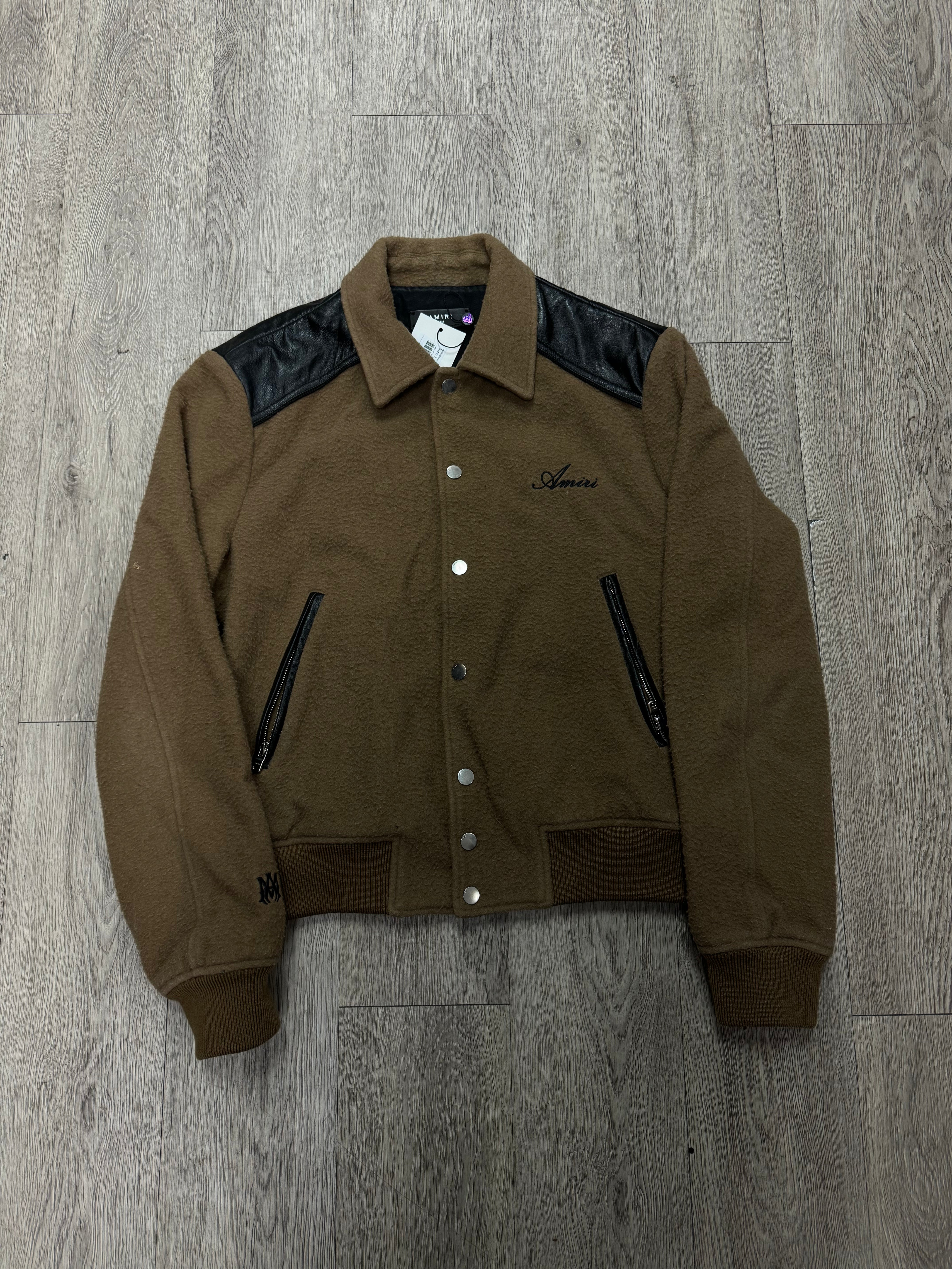 Amiri Brown Black Shearling Varsity Jacket