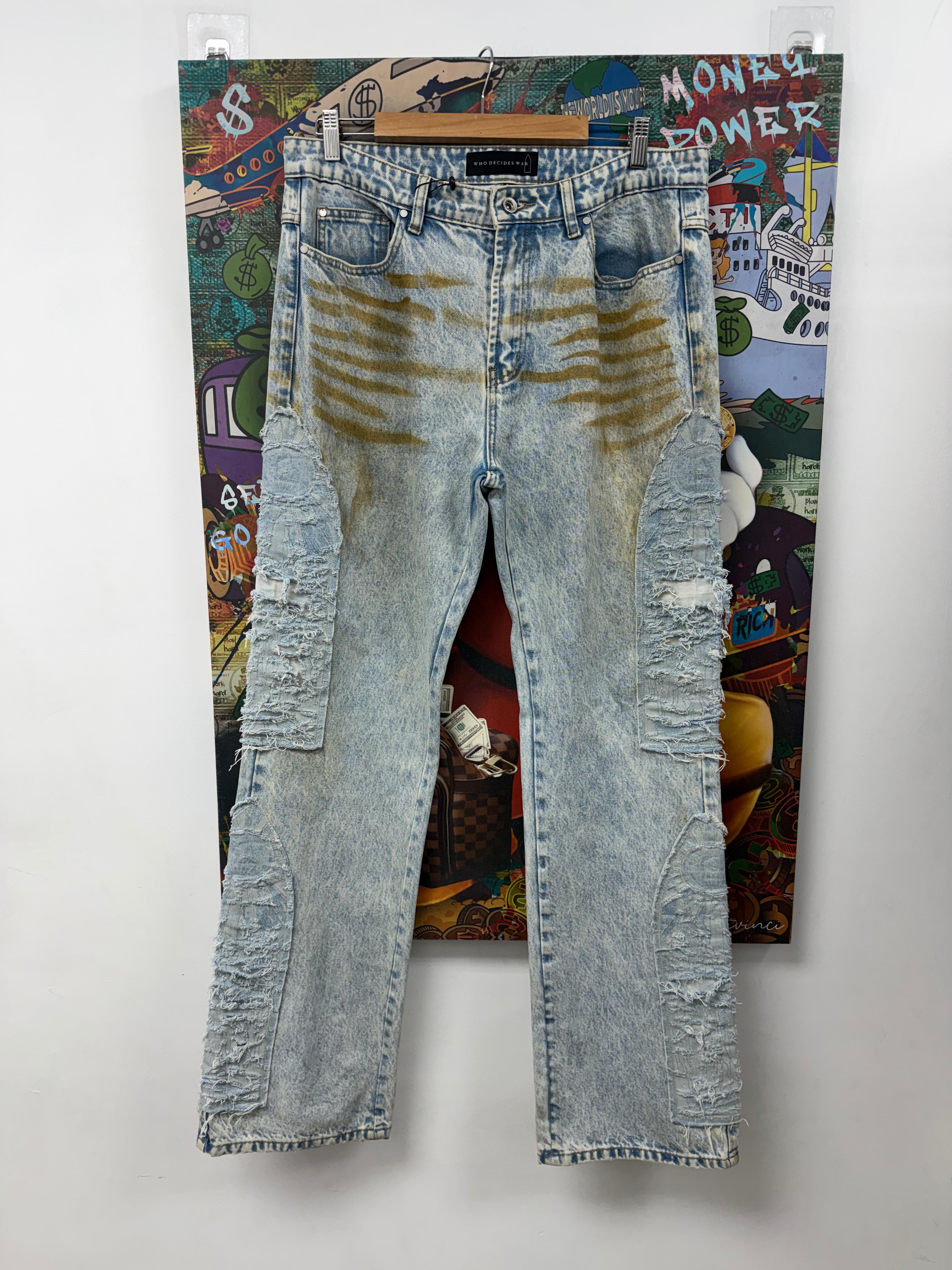 Who Decides War Light Wash Distressed Mechanic Jeans