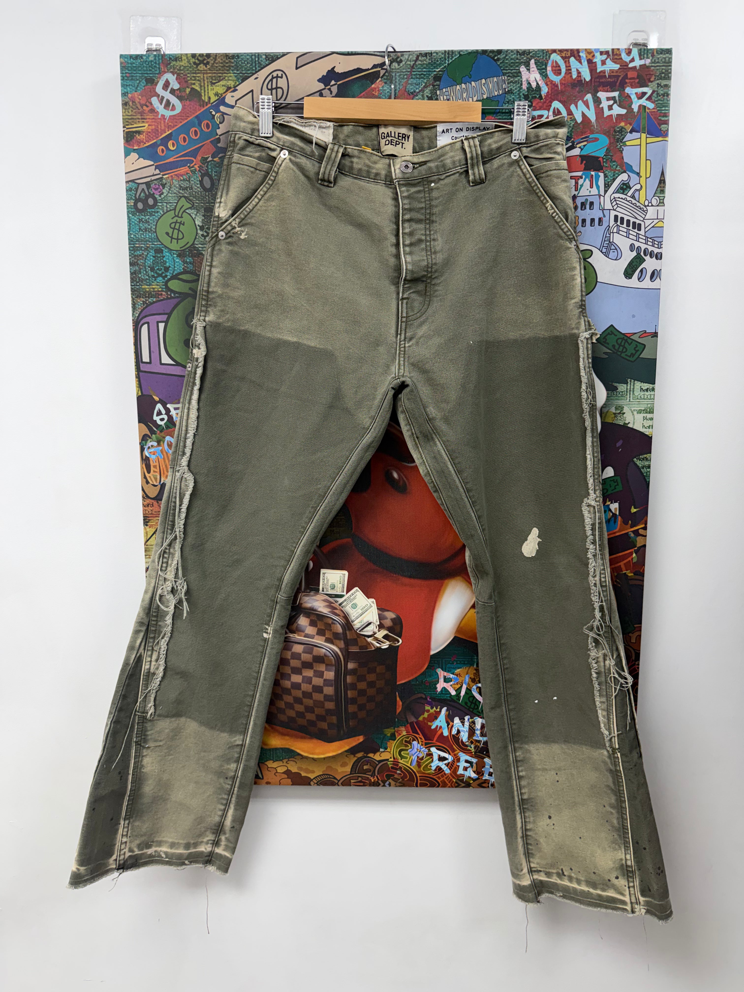 Gallery Dept Olive Splatter Flared Jeans
