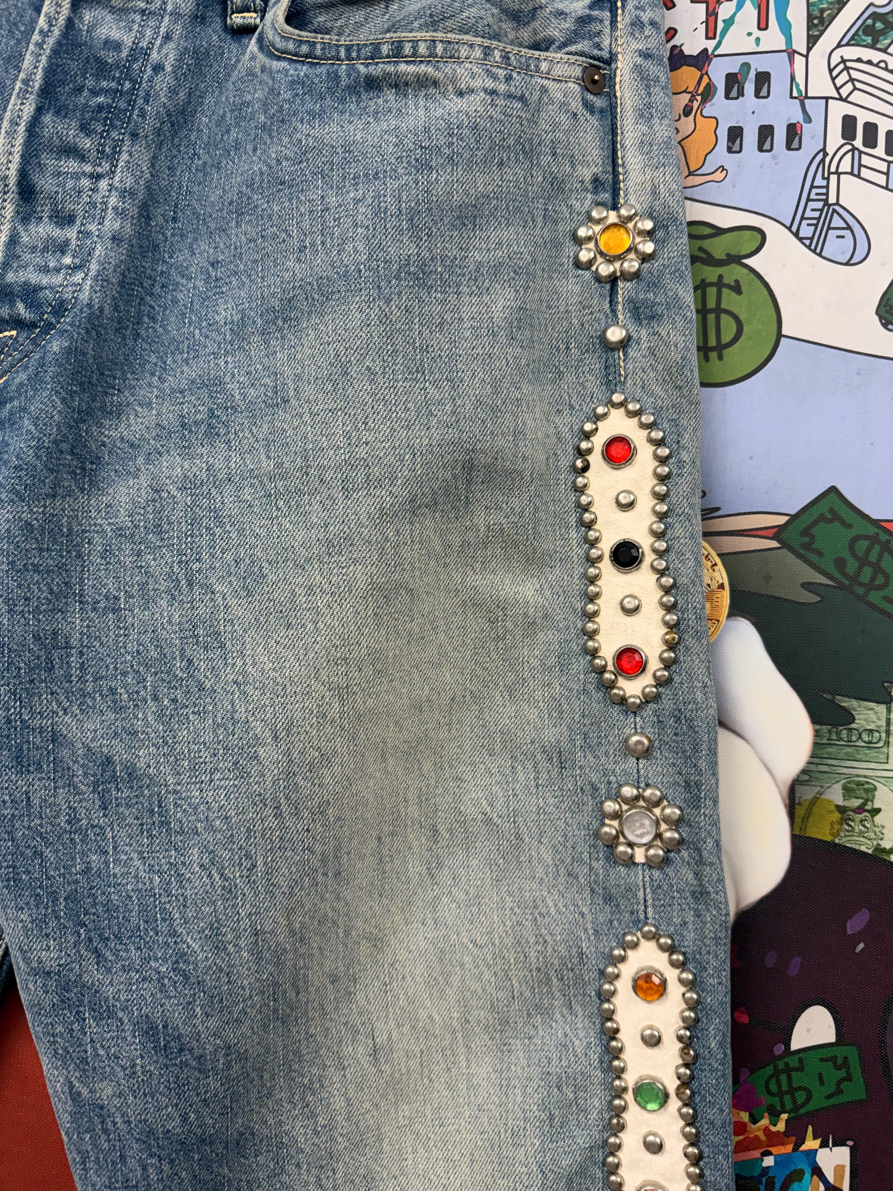 Kapital Light Wash Gem Studded Jeans