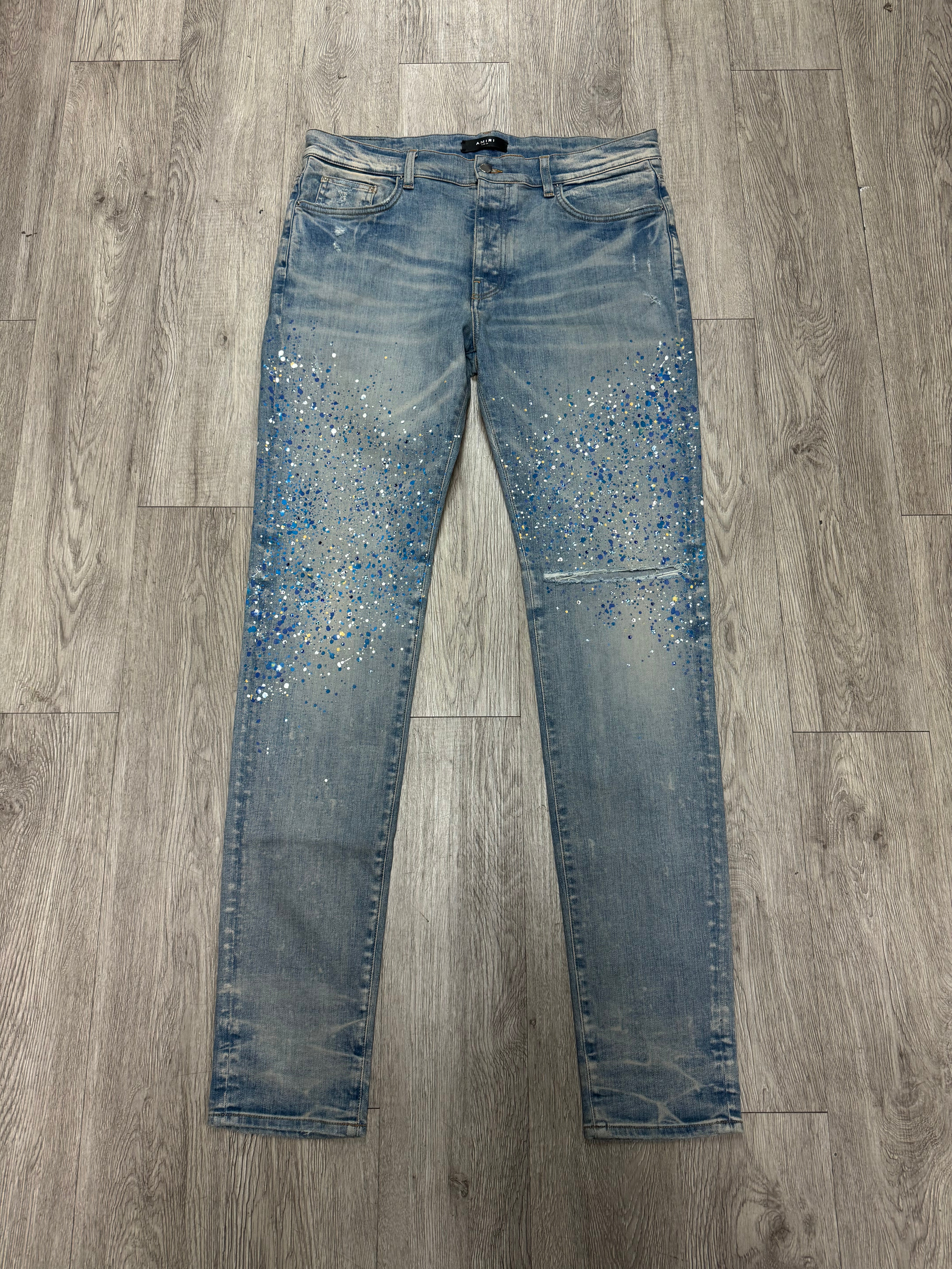 Amiri Light Wash Crystal Splatter Jeans