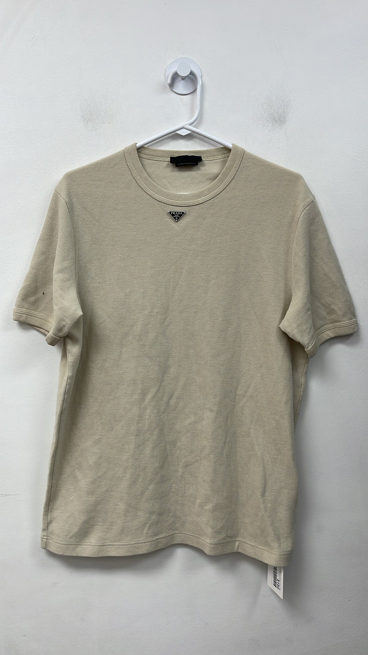Prada Tan Waffle Knit Plaque Logo Tee