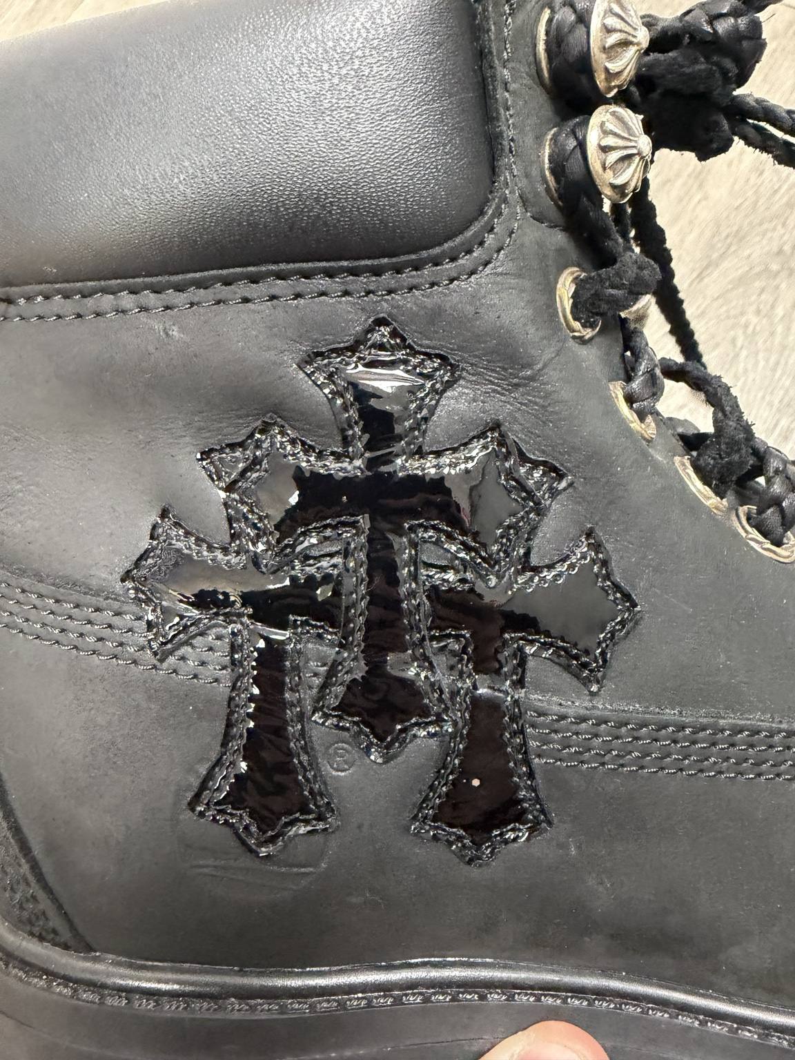 Chrome Hearts Black Patent Leather Cross Patch Timberland Boots