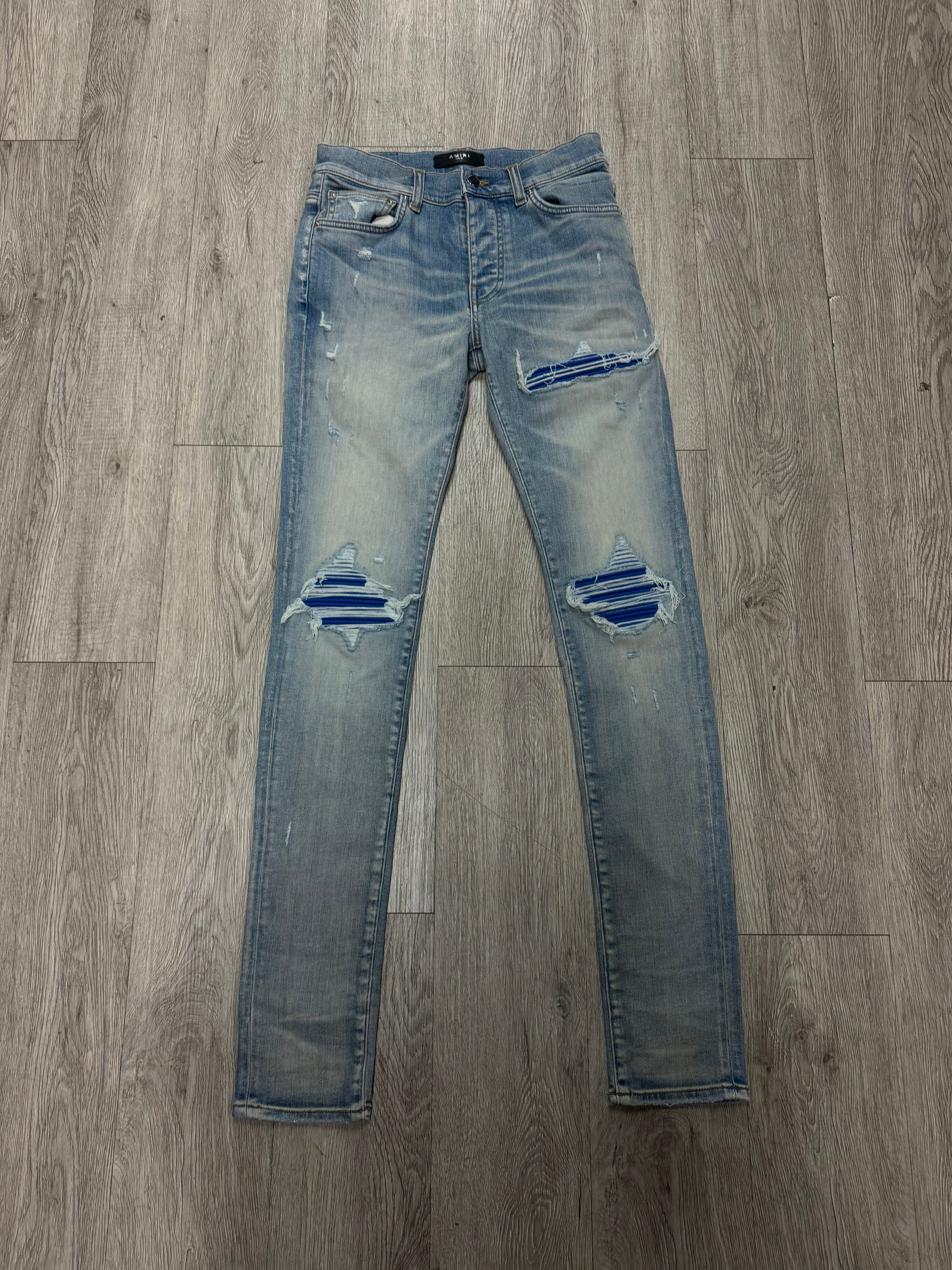 Amiri MX1 Light Wash Blue Patch Jeans