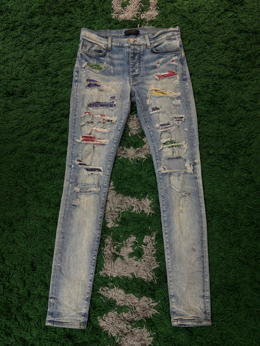Amiri Light Wash Rainbow Thrasher Patch Used