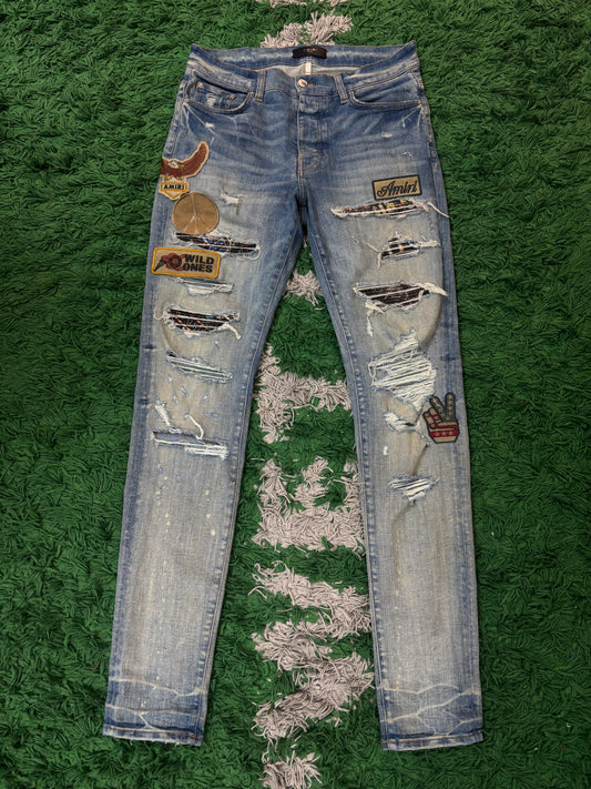 Amiri Light Wash Biker Patch Used