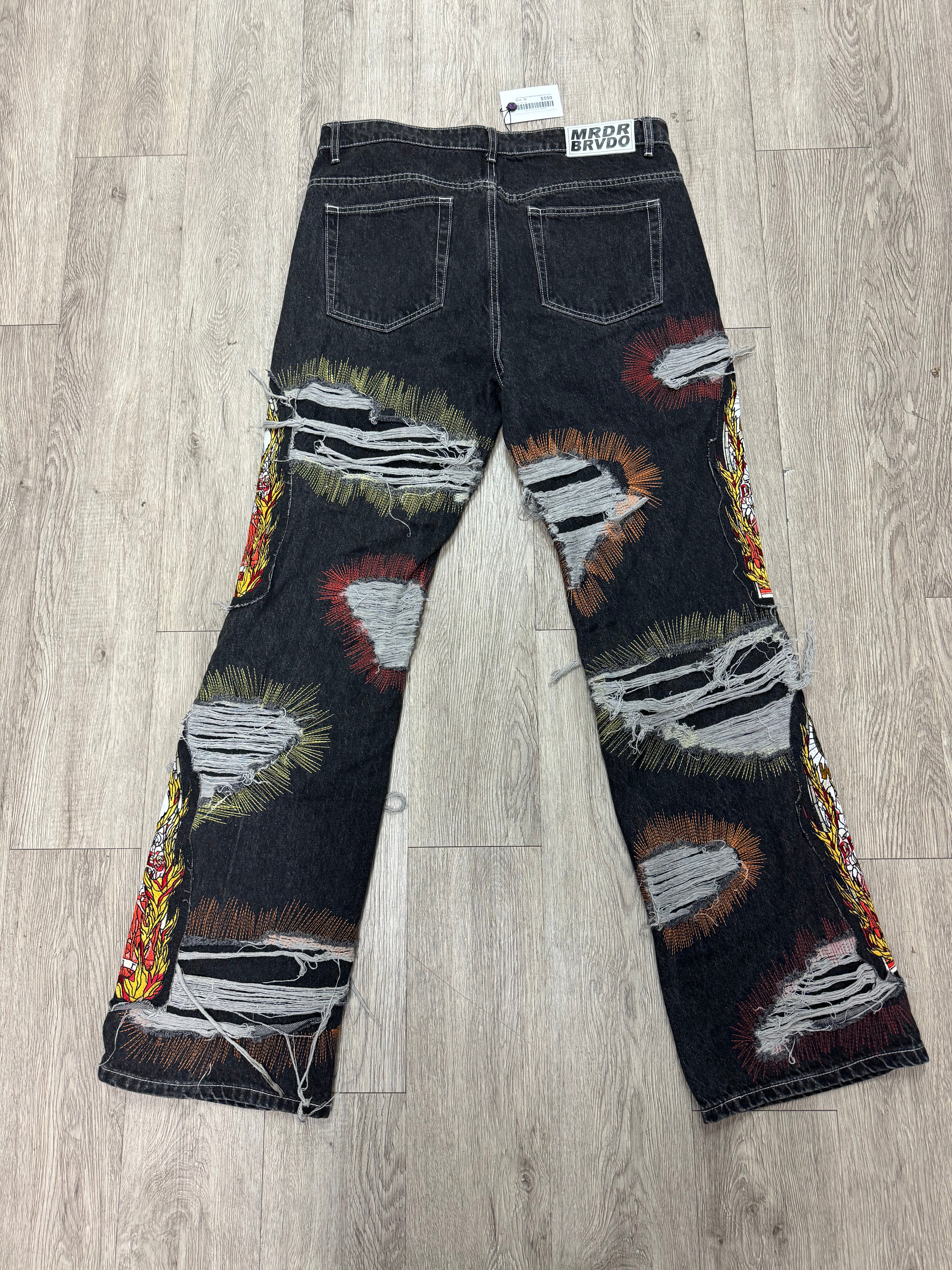 Who Decides War Black Red Orange Flame Jeans