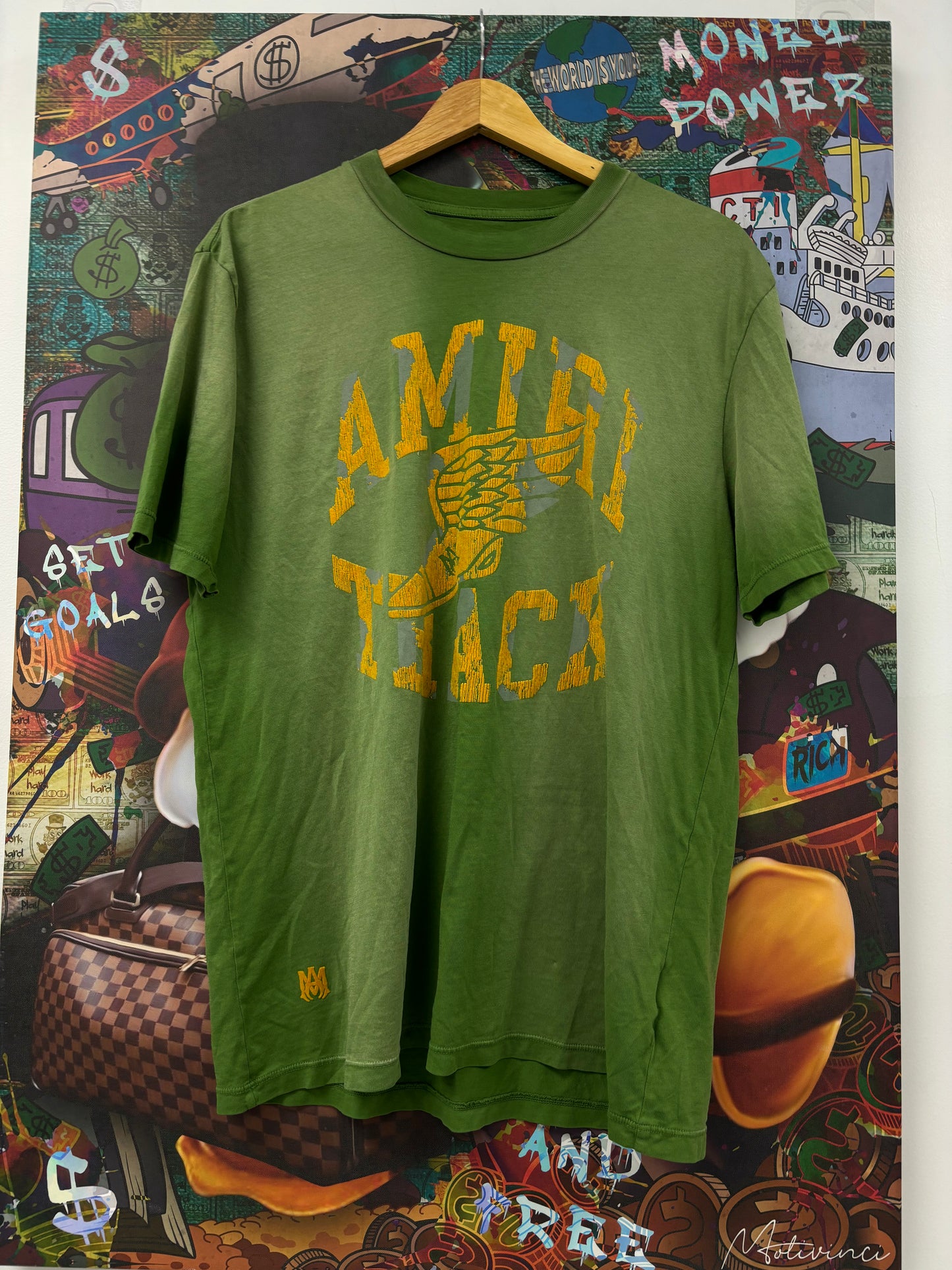 Amiri Track Tee Olive Yellow Used Medium N/A