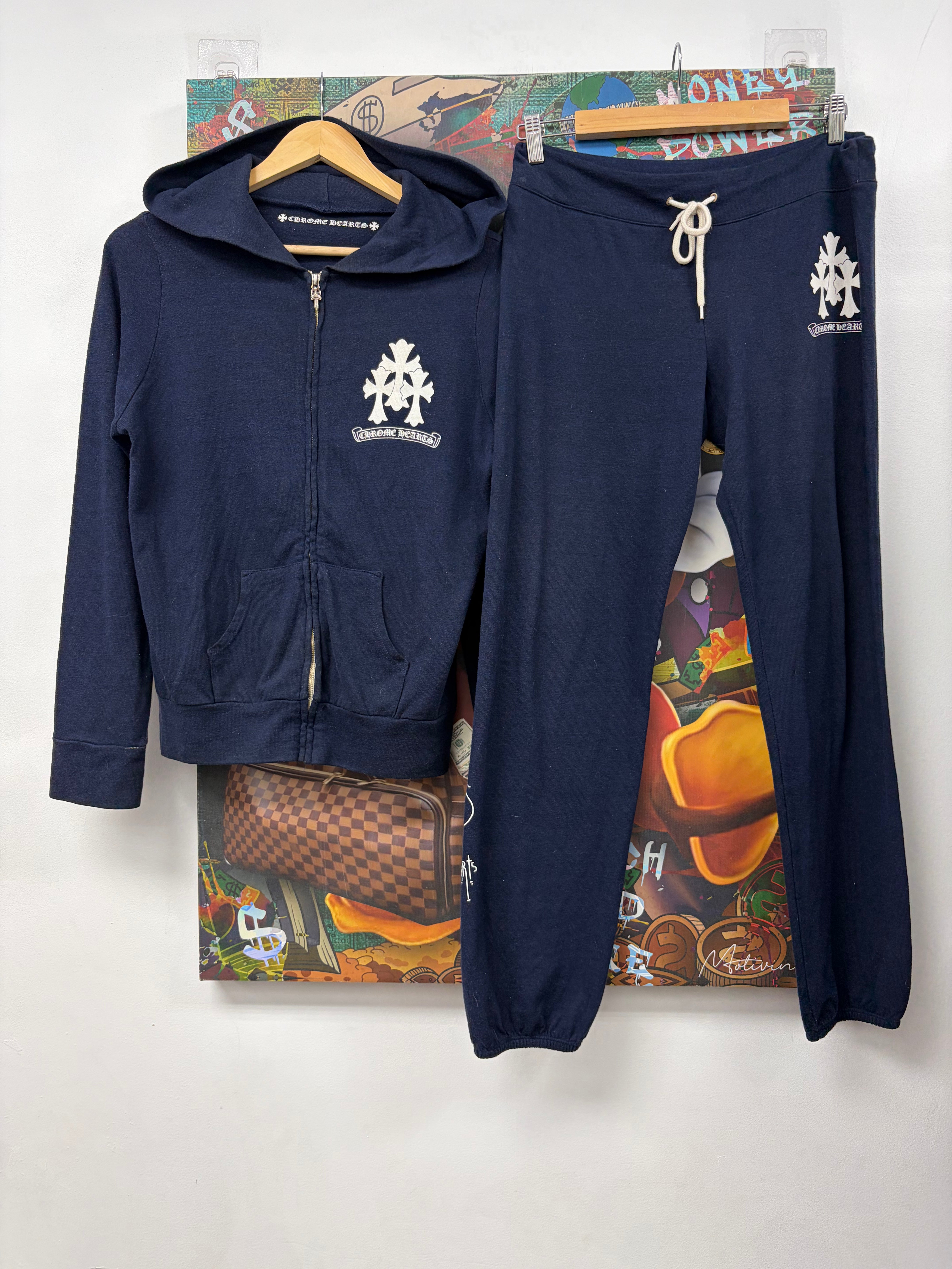 Chrome Hearts Navy White Triple Cross Black Heart Thin (Women's) Sweatsuit