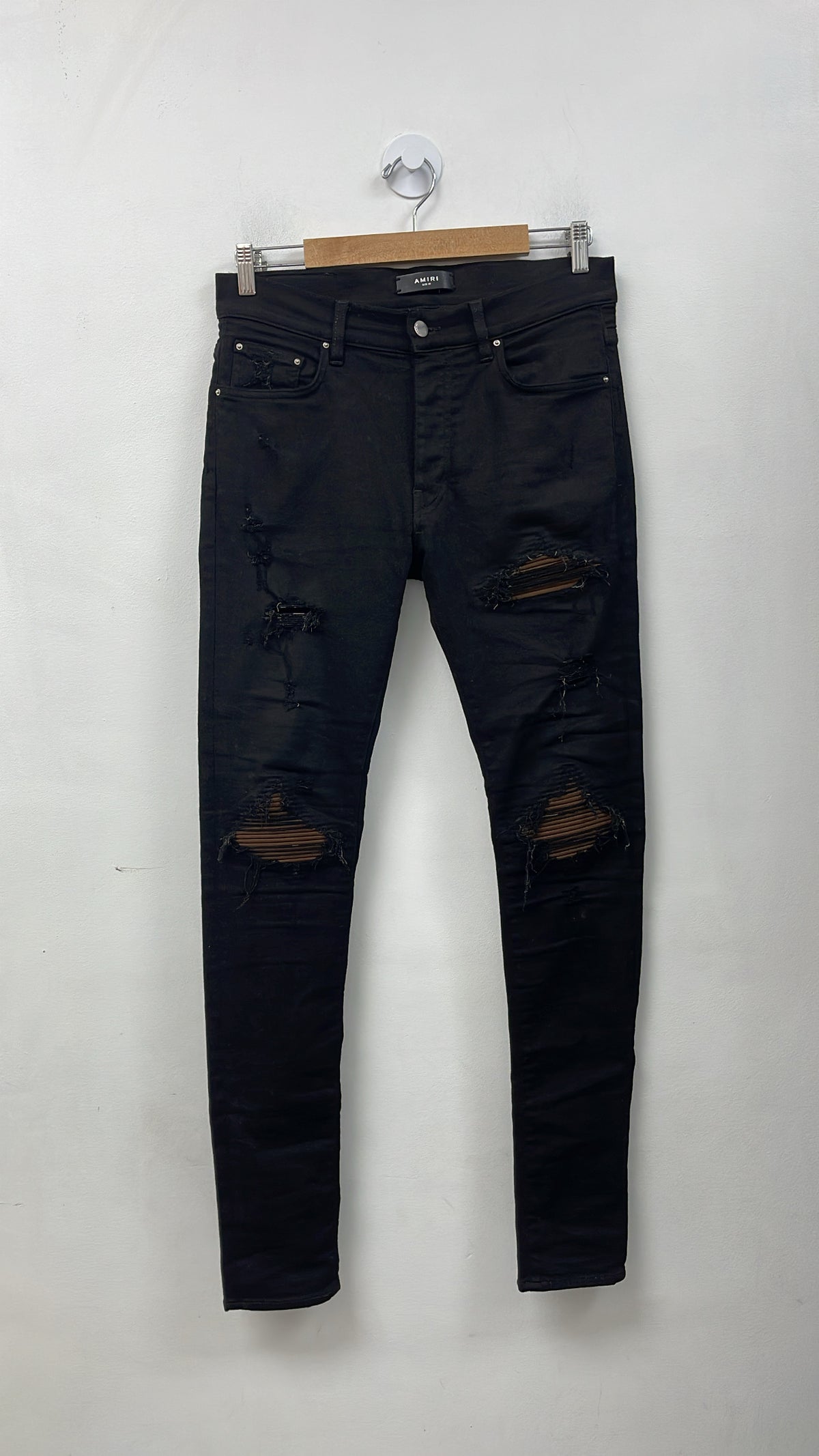 Amiri MX1 Black Brown Suede Patch Jeans