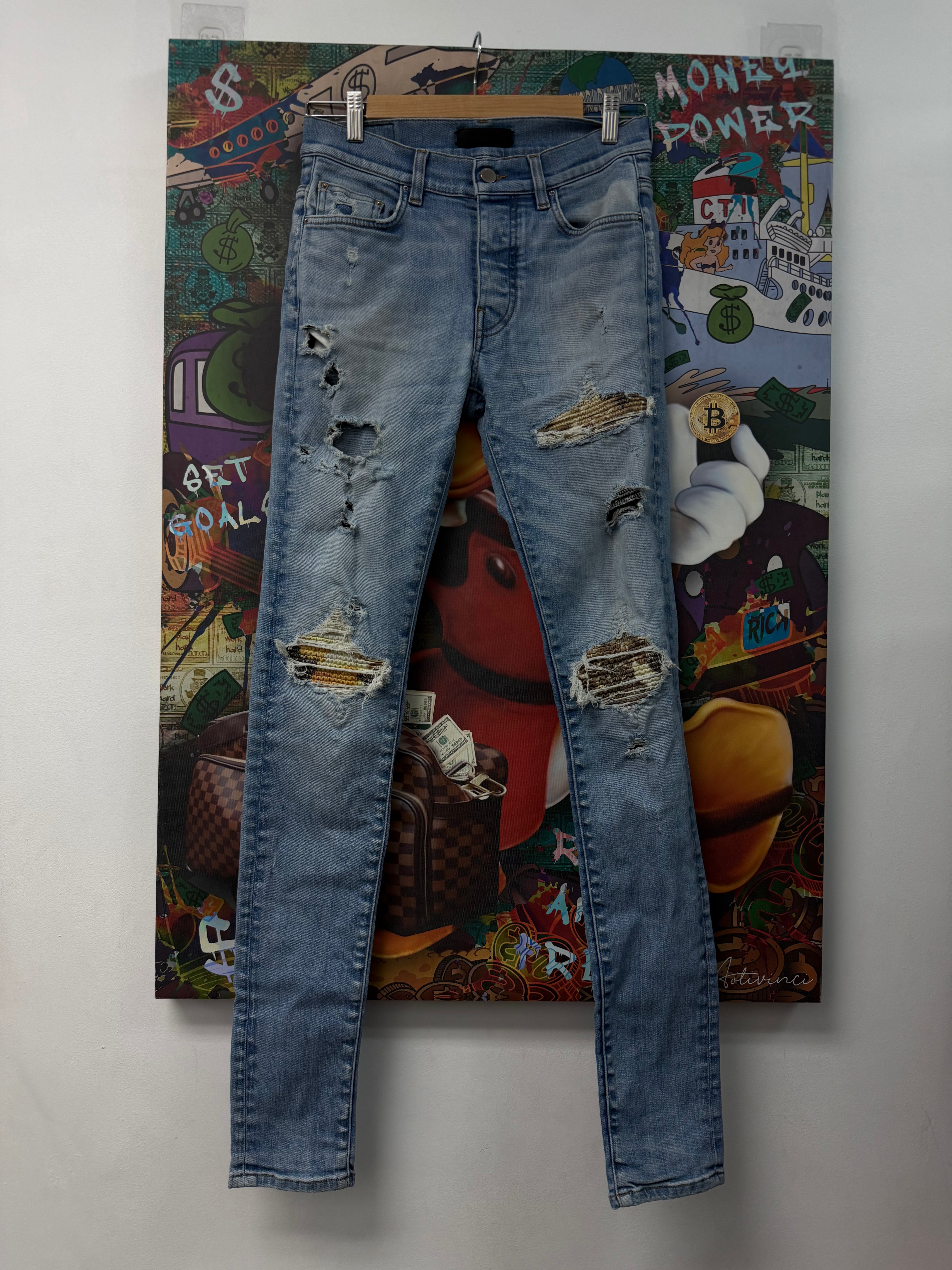 Amiri MX1 Light Wash Aloha Patch Jeans