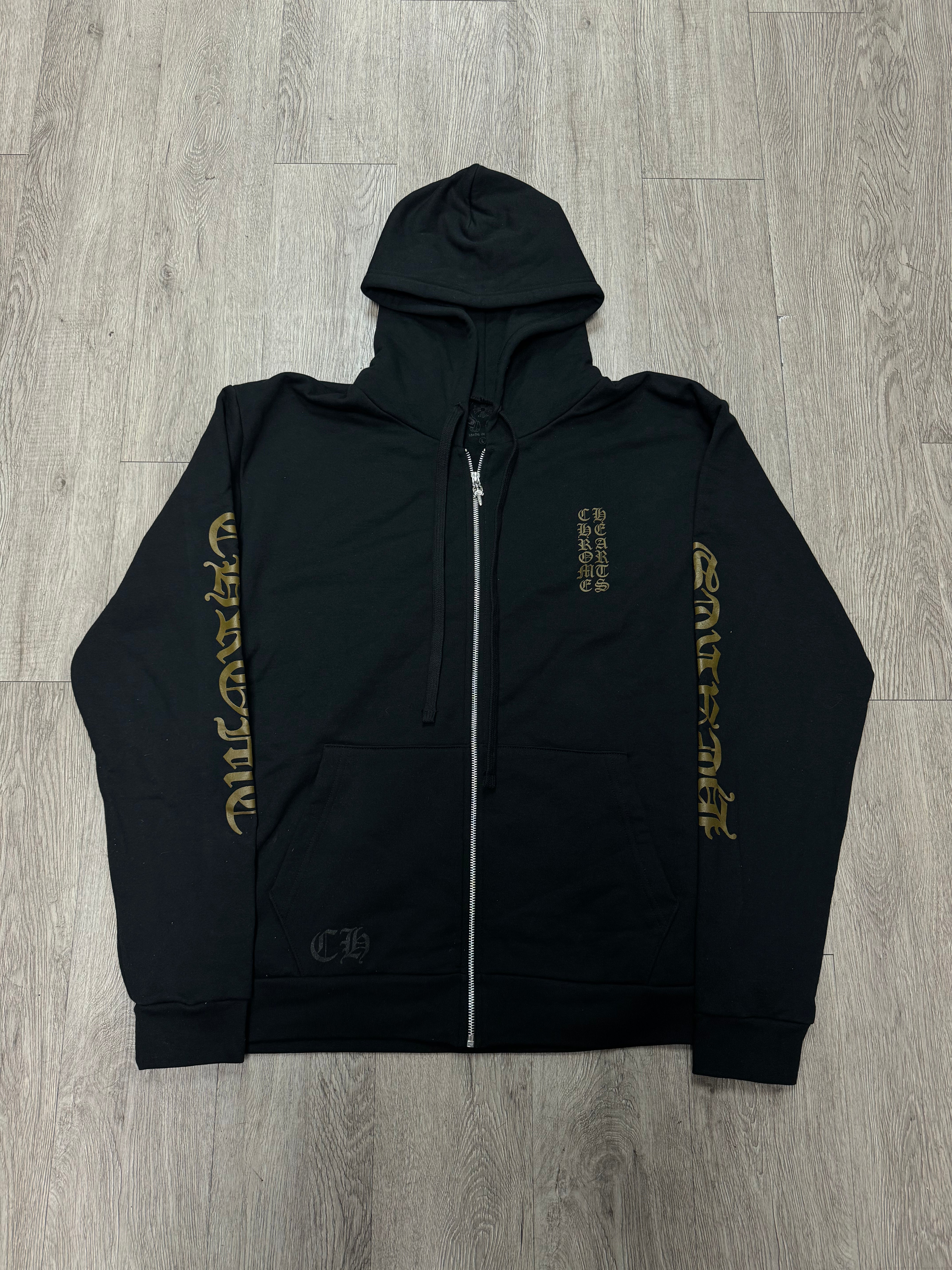 Chrome Hearts Black Gold Vertical Zip Up Hoodie