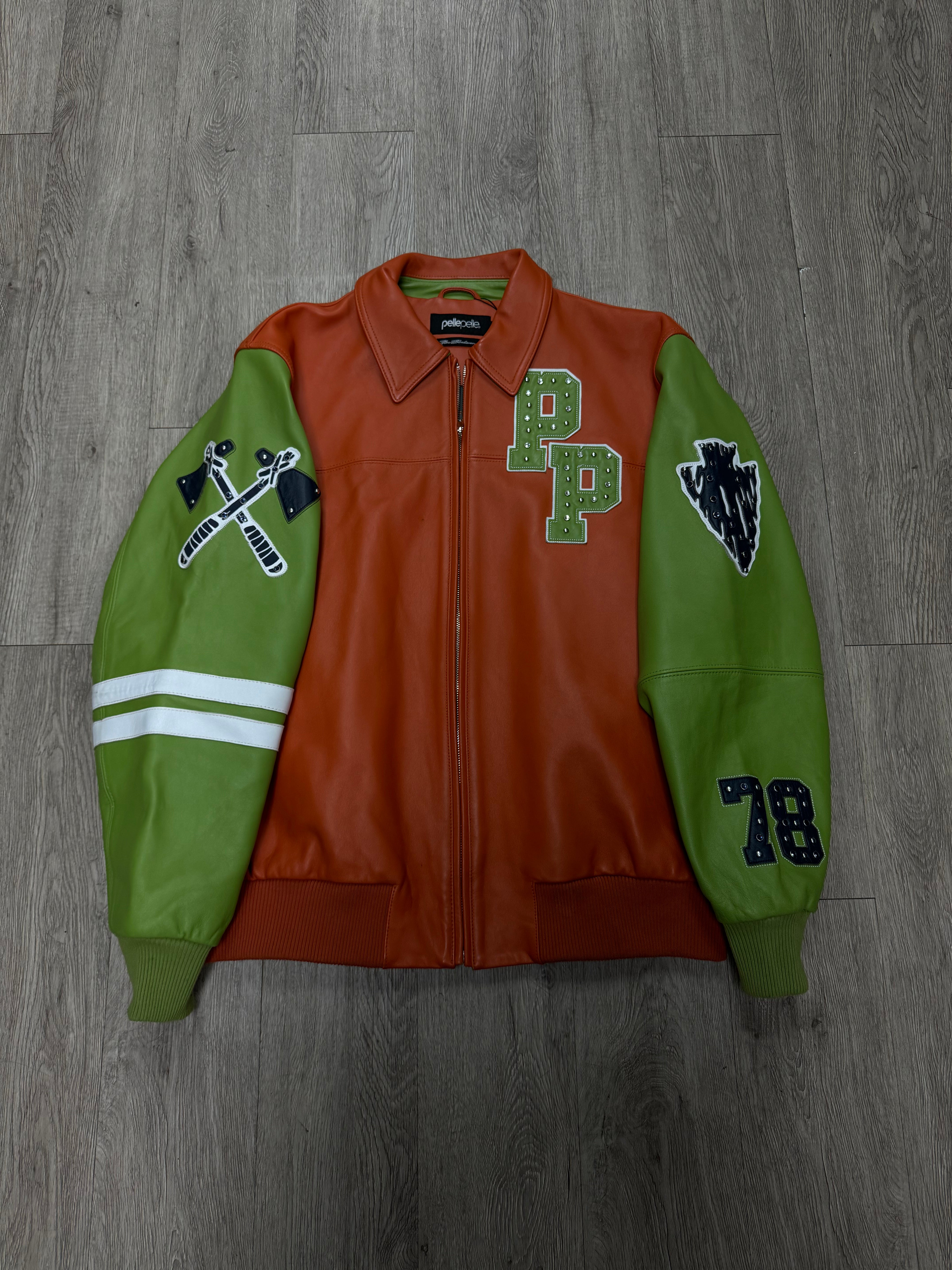 Pelle Pelle Green Orange Renegade Varsity Jacket
