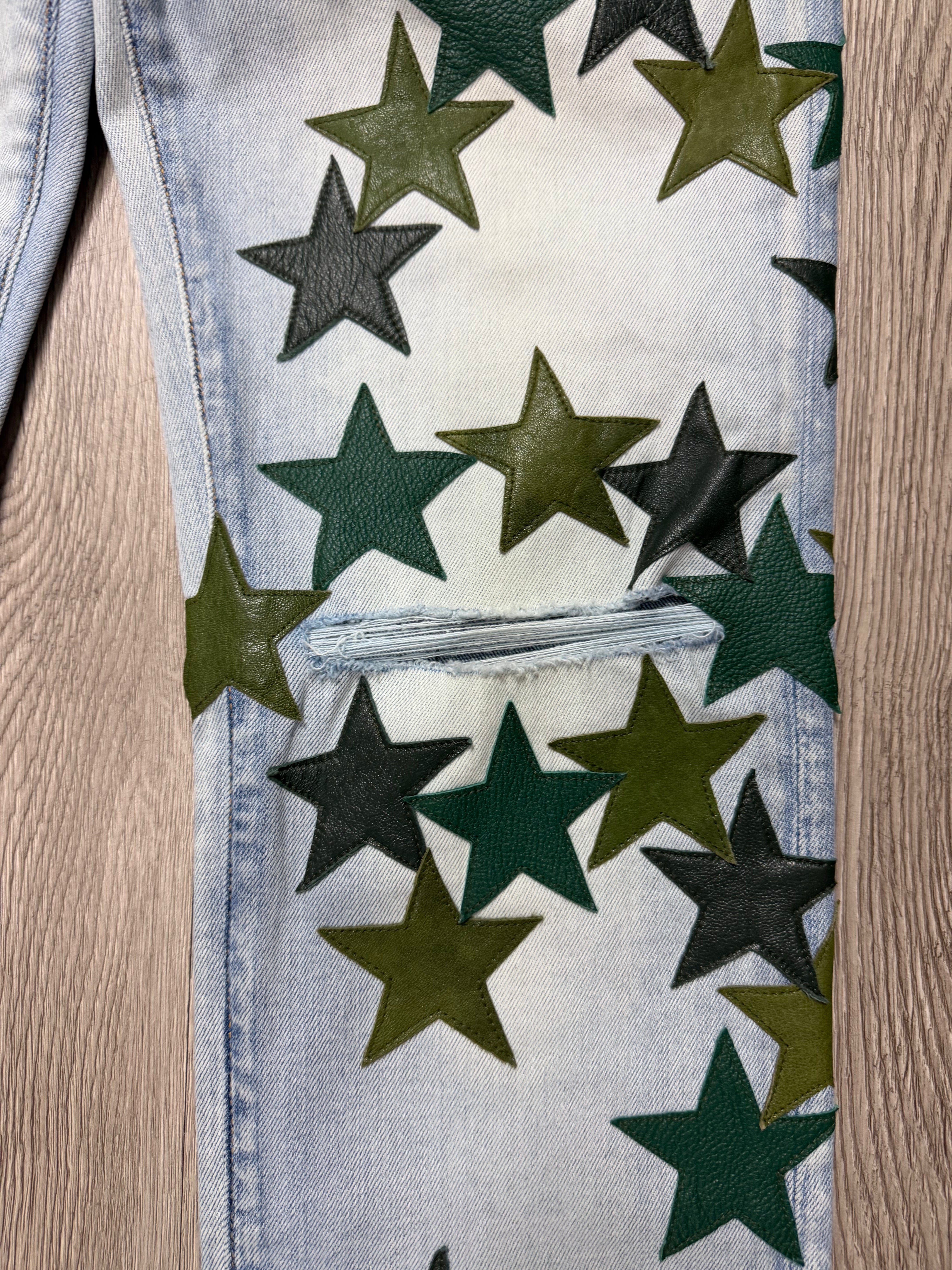 Amiri Light Wash Chemist Green Stars Jeans