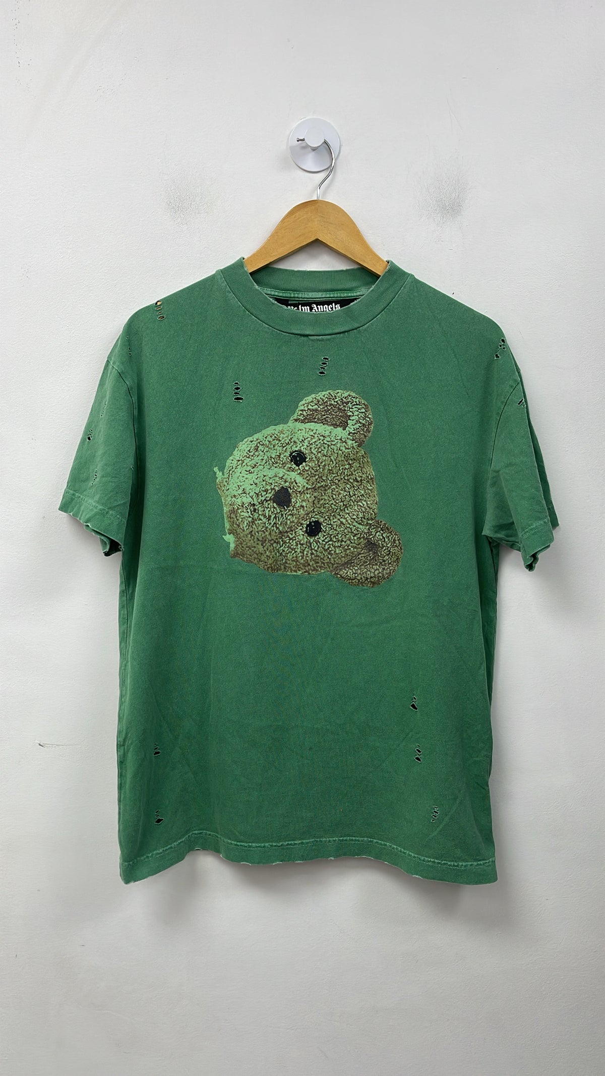 Palm Angels Green Teddy Bear Distressed Tee