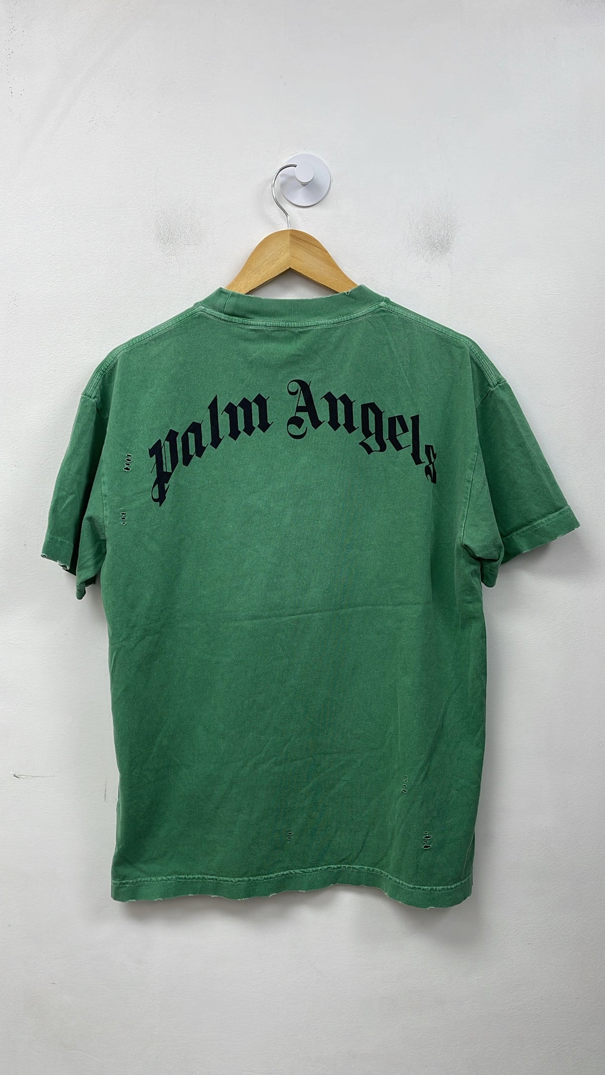 Palm Angels Green Teddy Bear Distressed Tee