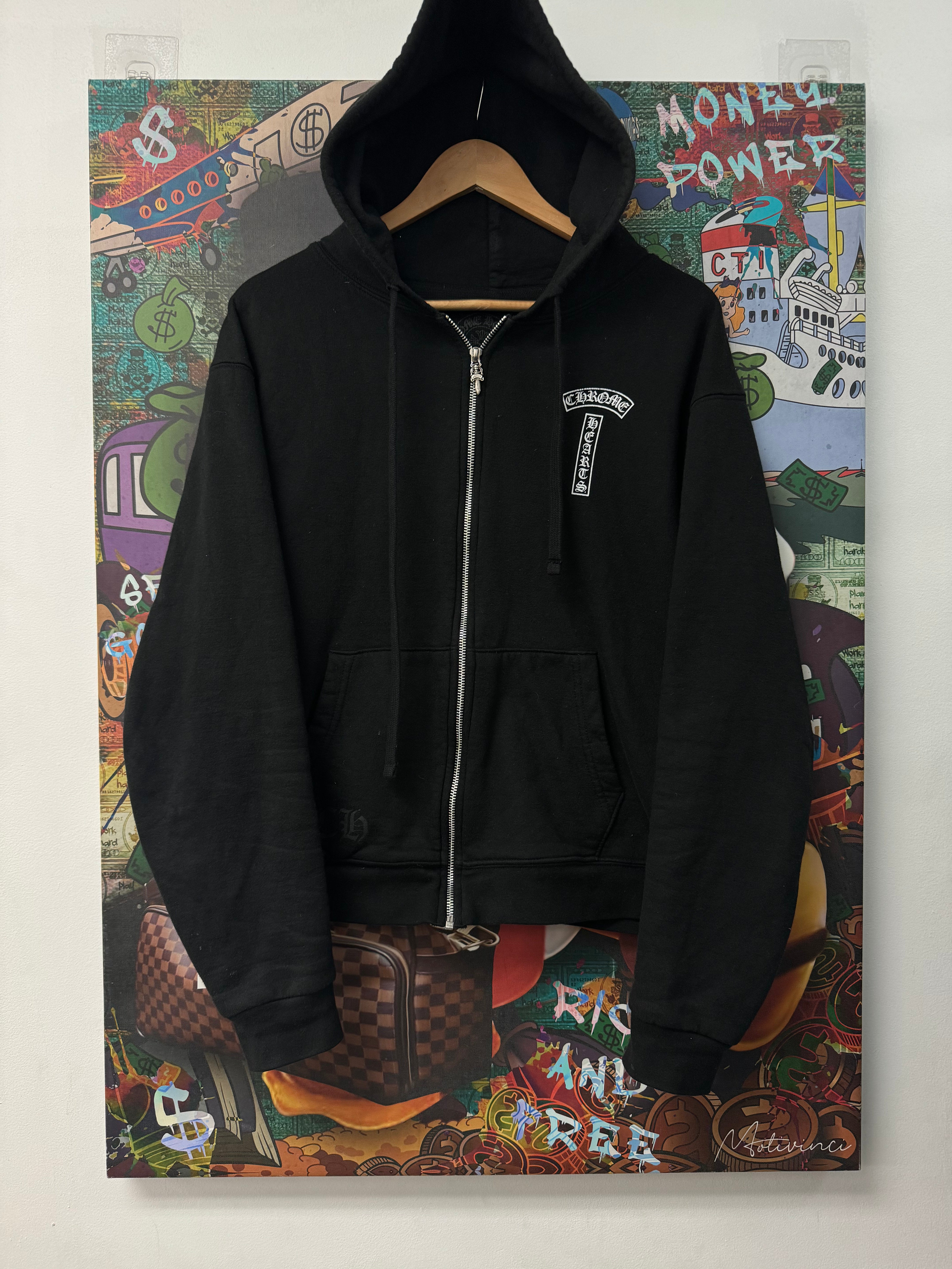 Chrome Hearts Black T Bar Scroll Logo Thermal Zip Up Hoodie
