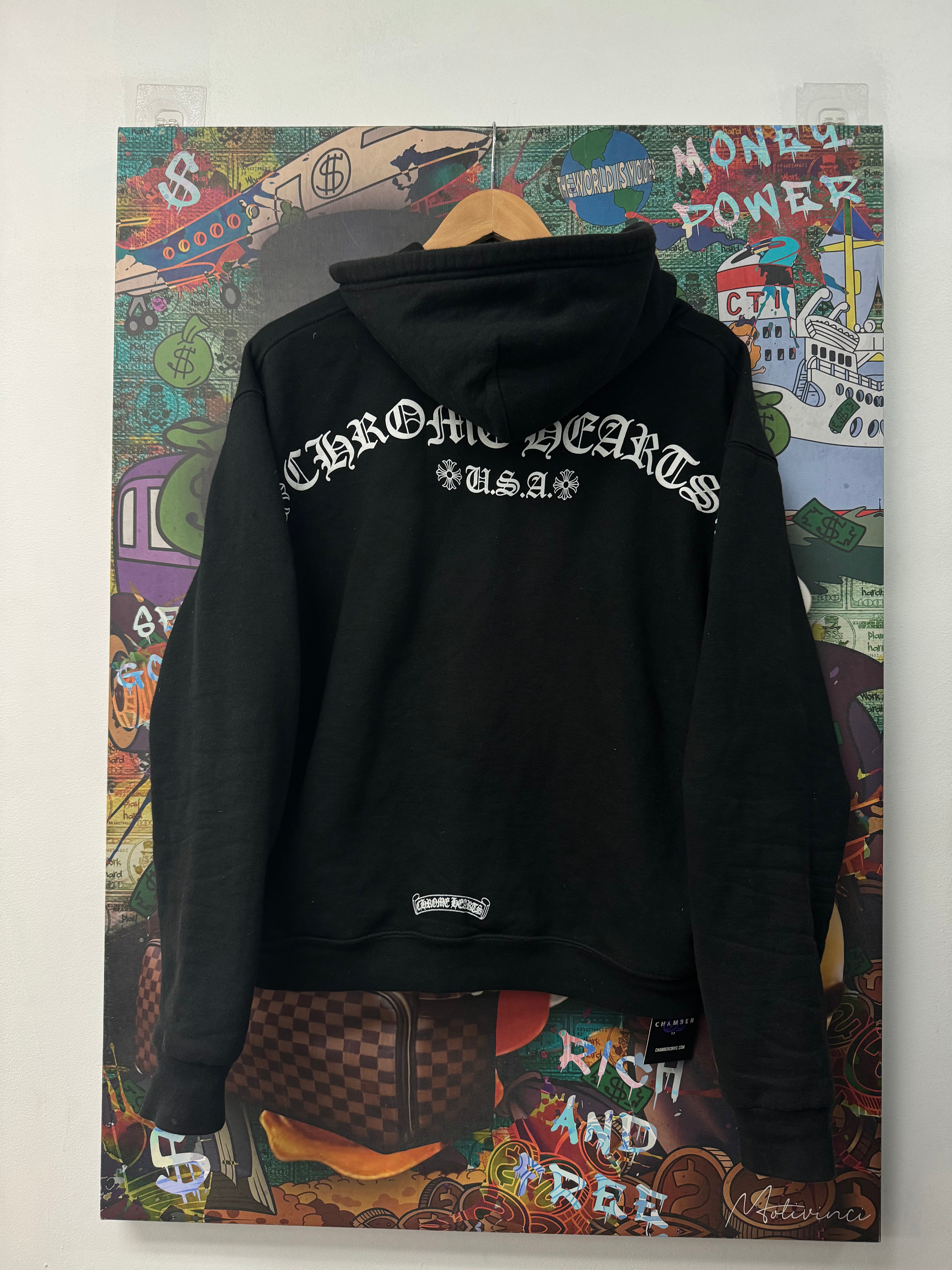 Chrome Hearts Black T Bar Scroll Logo Thermal Zip Up Hoodie