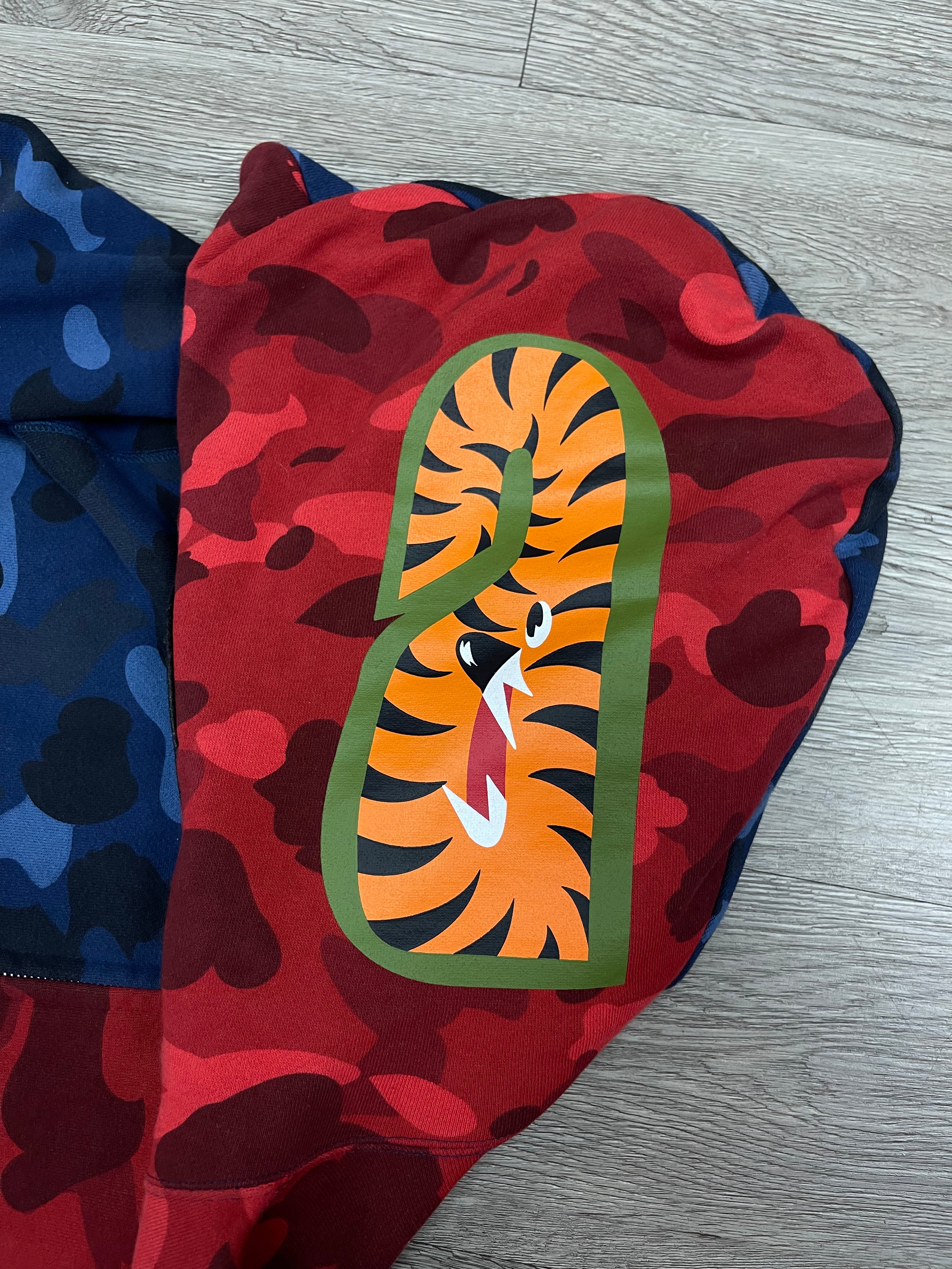 Bape Navy Red Split Camo Tiger Zip Up