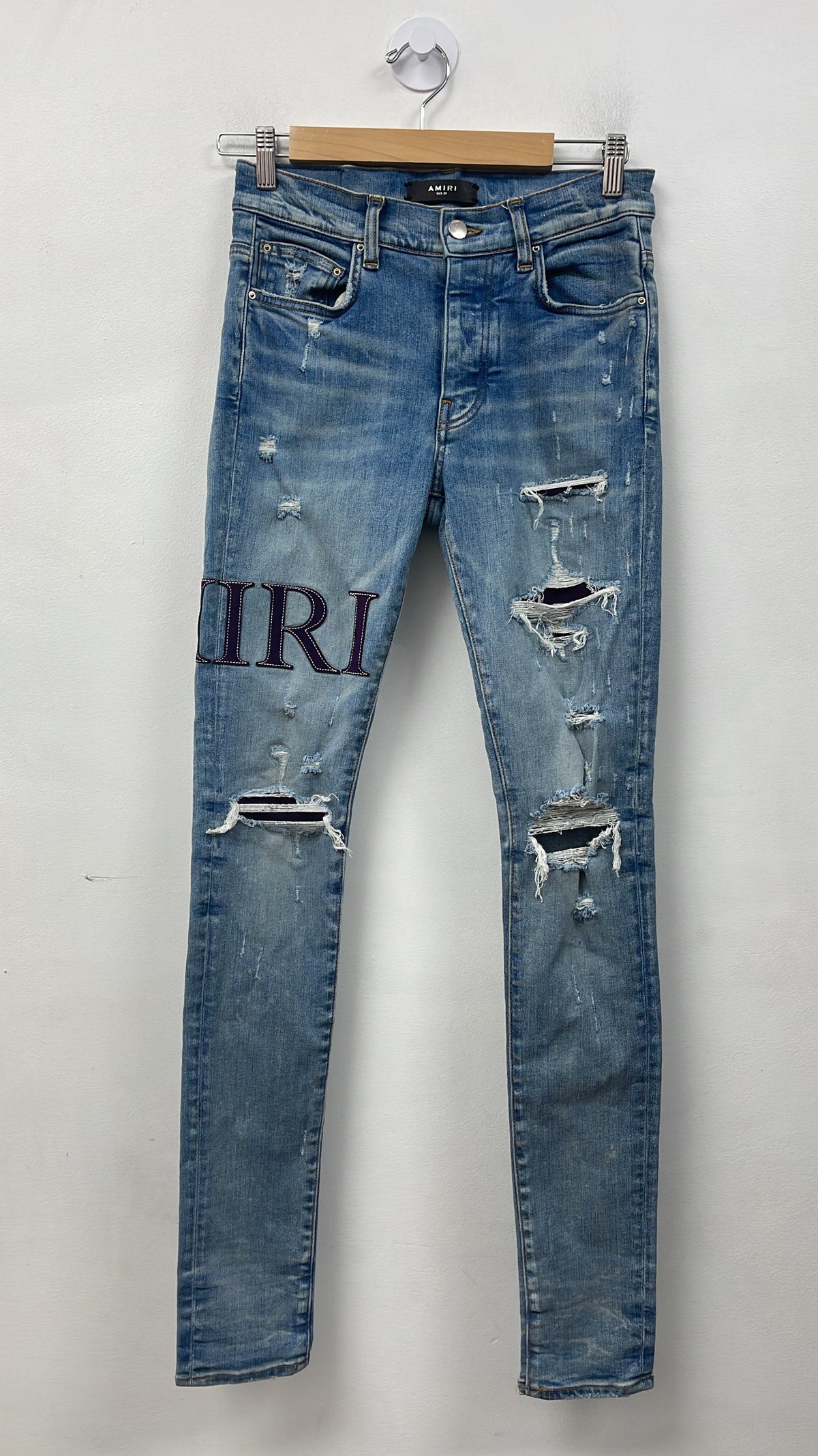 Amiri Light Wash Purple Serif Side Logo Jeans
