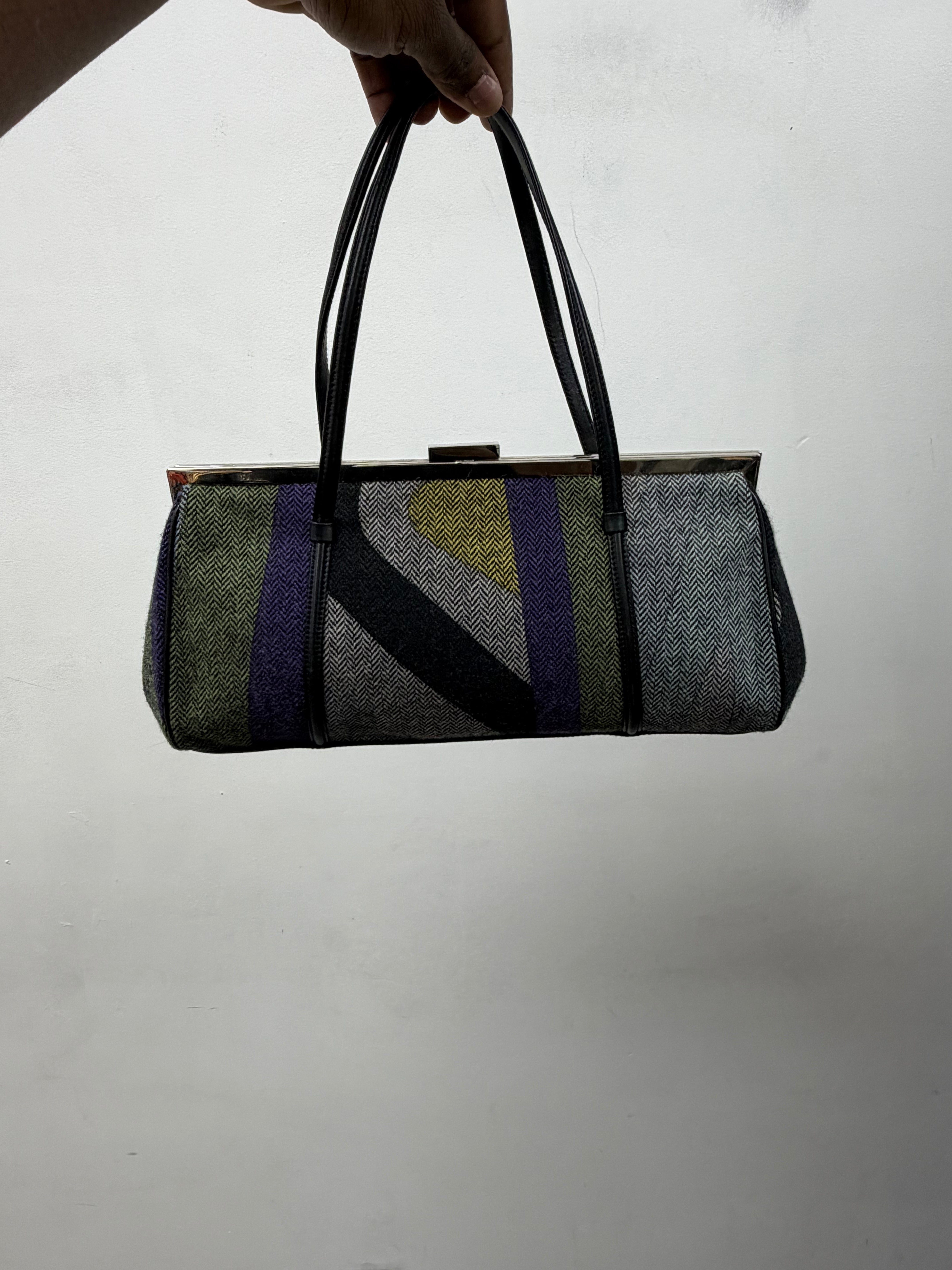 Emilio Pucci Purple Yellow Olive Knitted Top Handle Bag