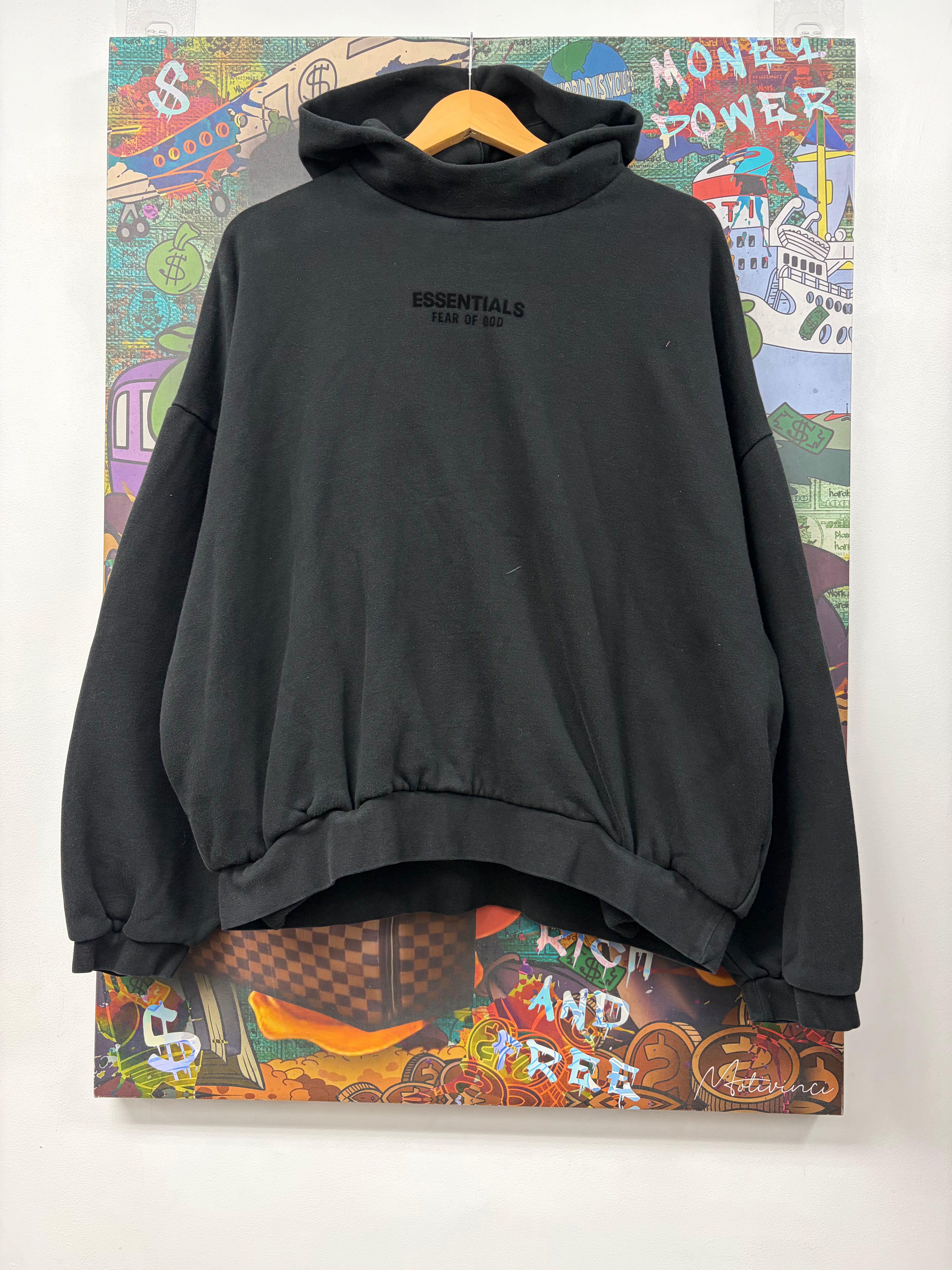 Essentials Jet Black Pullover Small Logo Hoodie