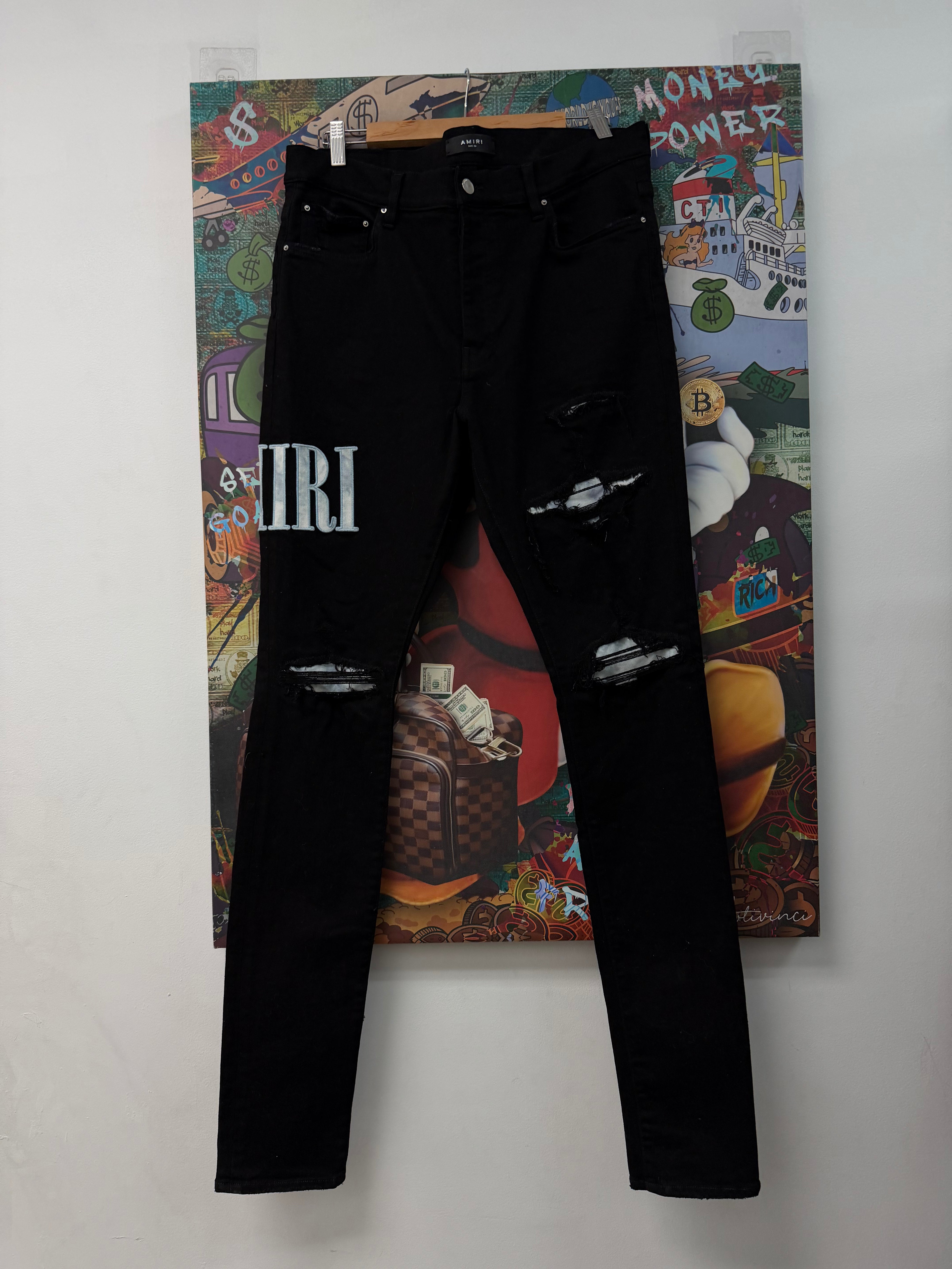 Amiri Black Sky Blue Side Logo Jeans