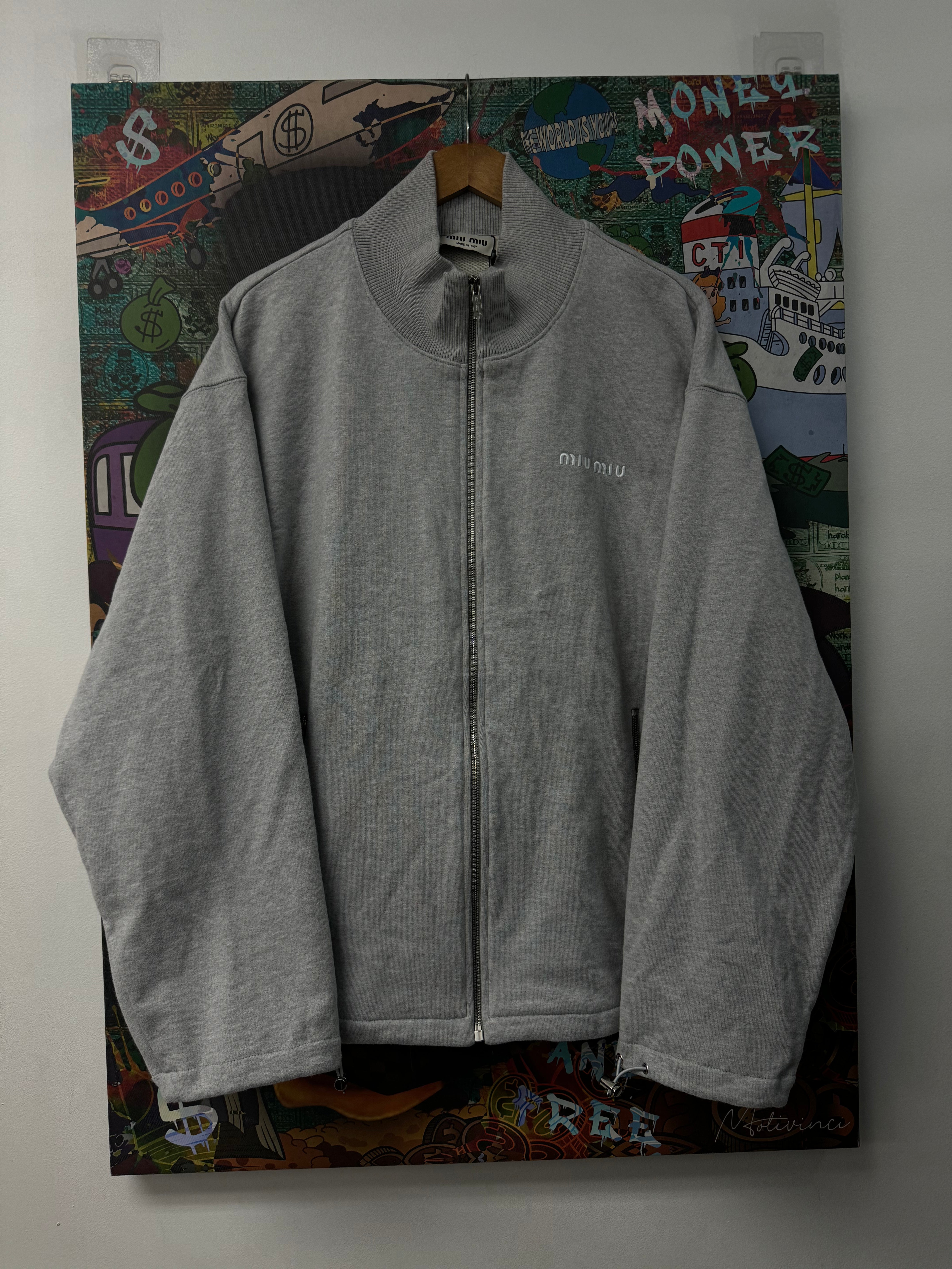 Miu Miu Grey White Embroidered Fleece Jacket