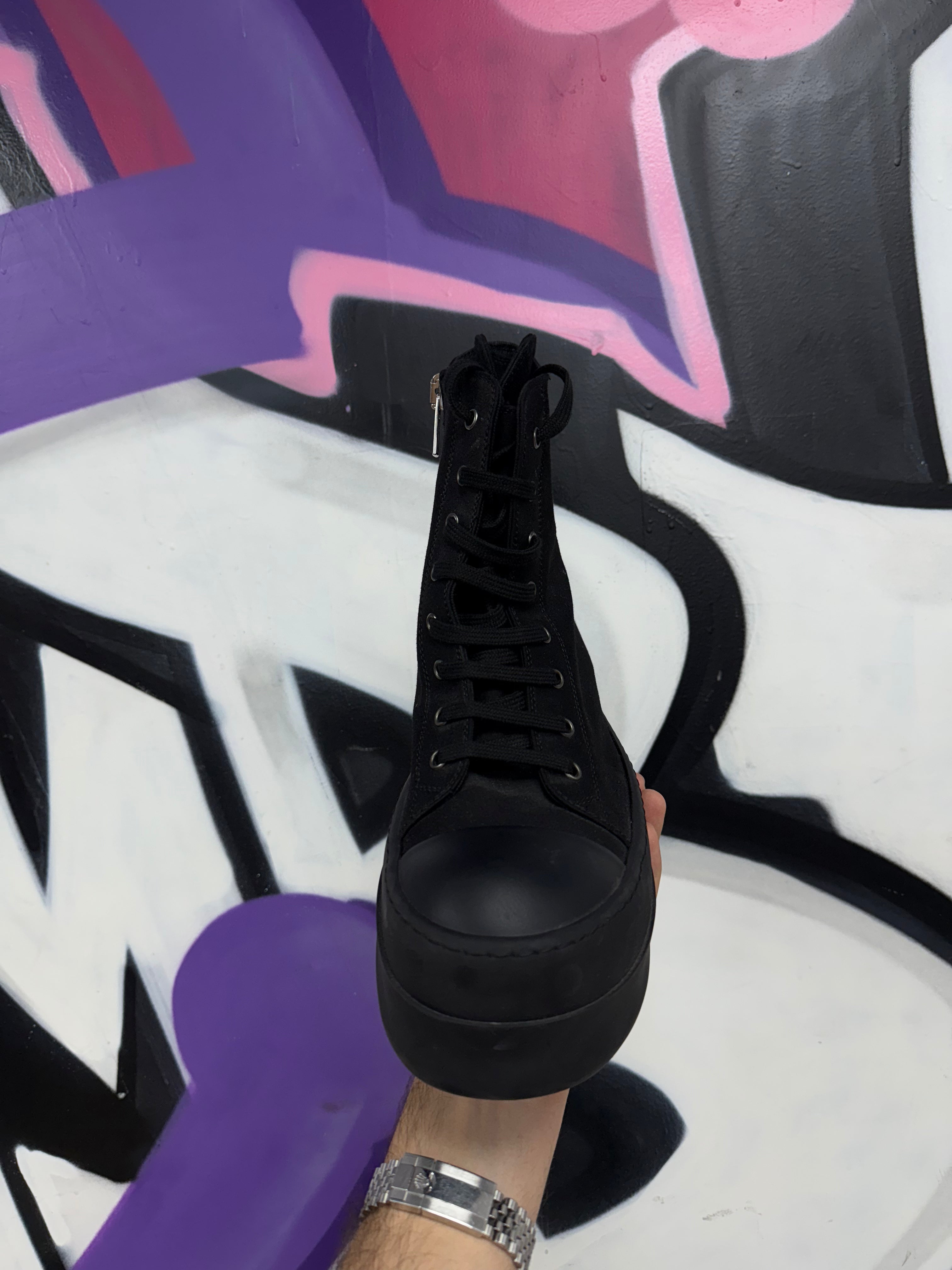 Rick Owens Black Mega Sole Ramone High Sneakers