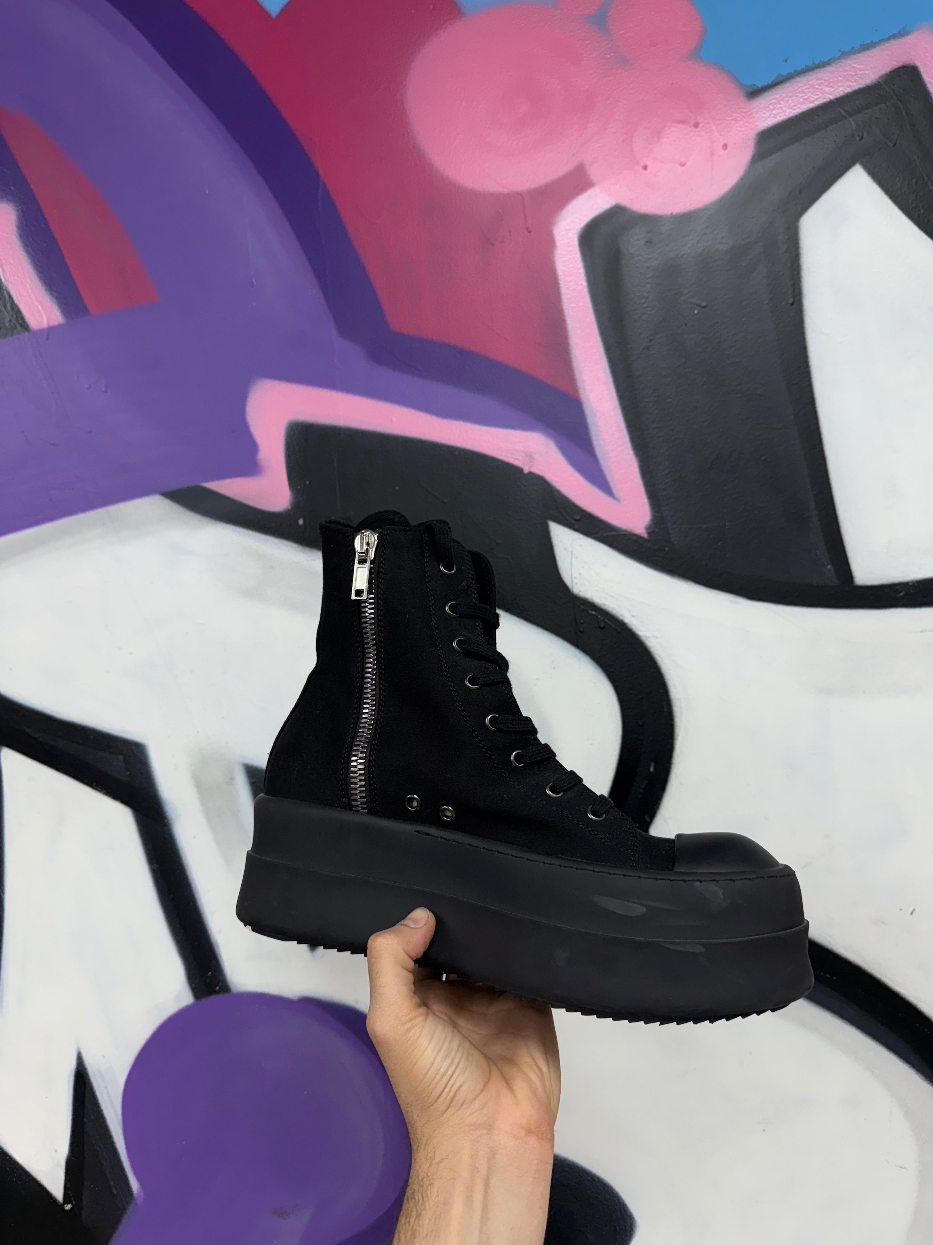 Rick Owens Black Mega Sole Ramone High Sneakers