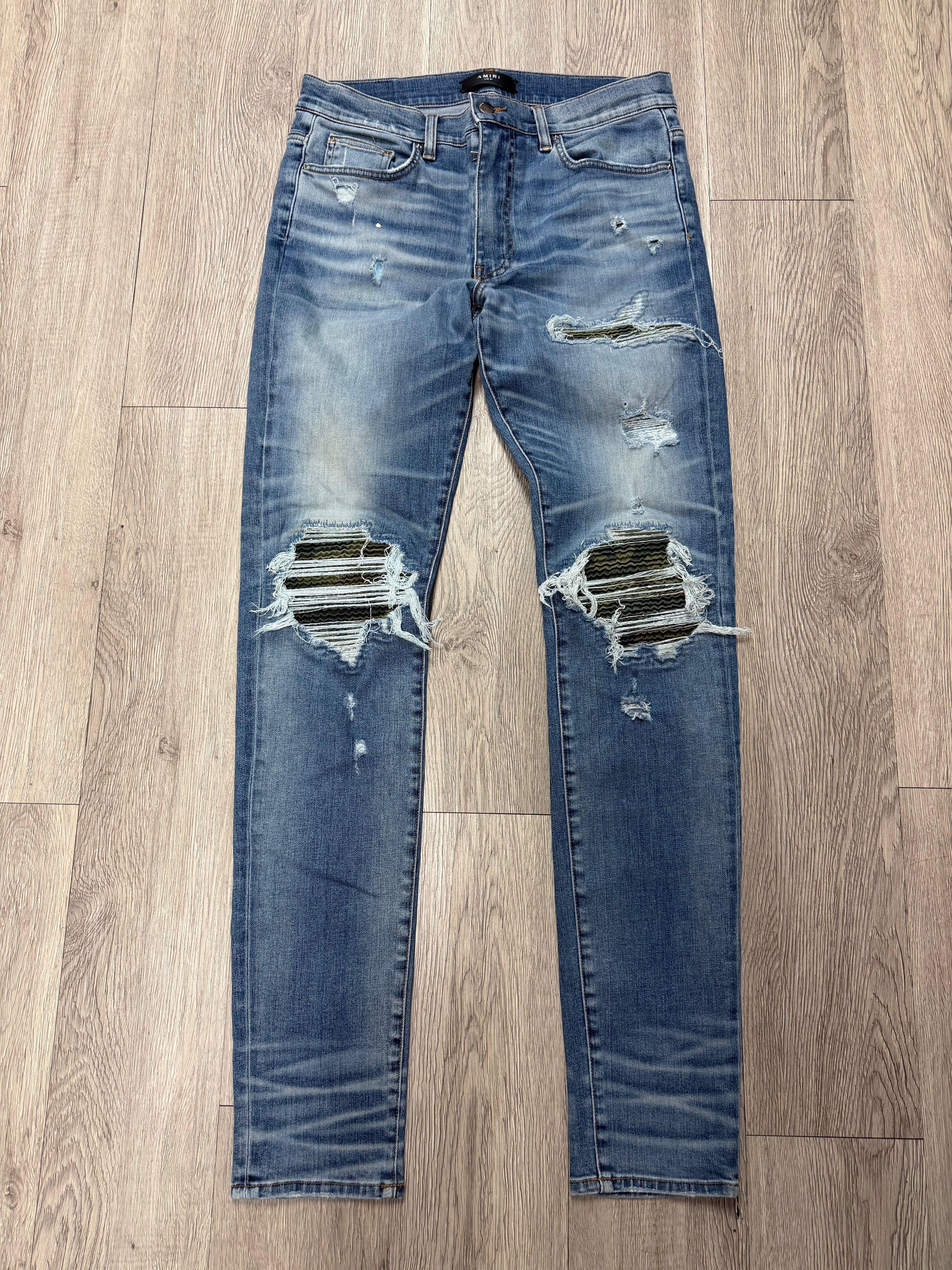 Amiri MX1 Light Wash Camo Patch (Zipper) Jeans