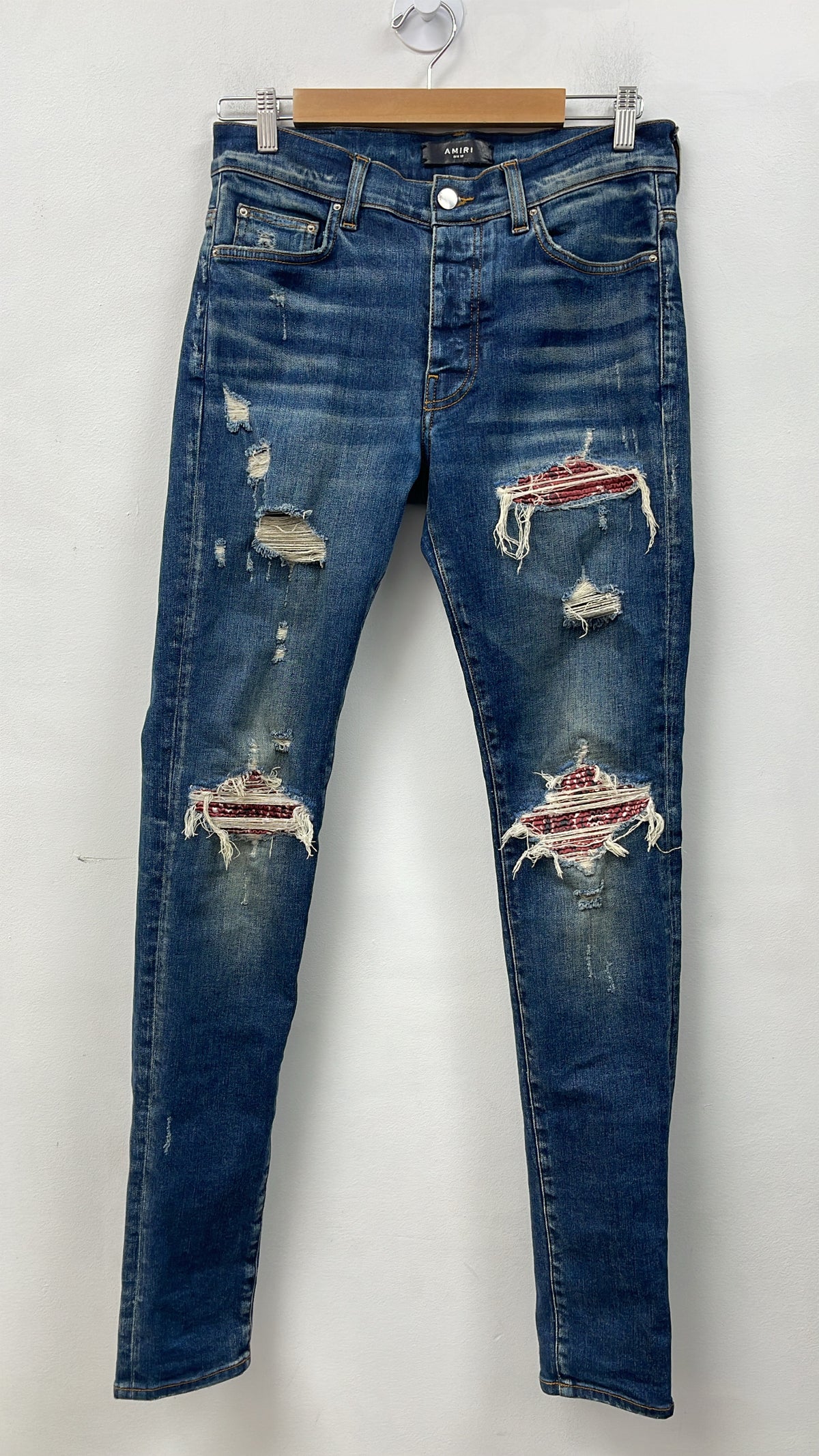 Amiri MX1 Deep Classic Red Paisley Patch Jeans