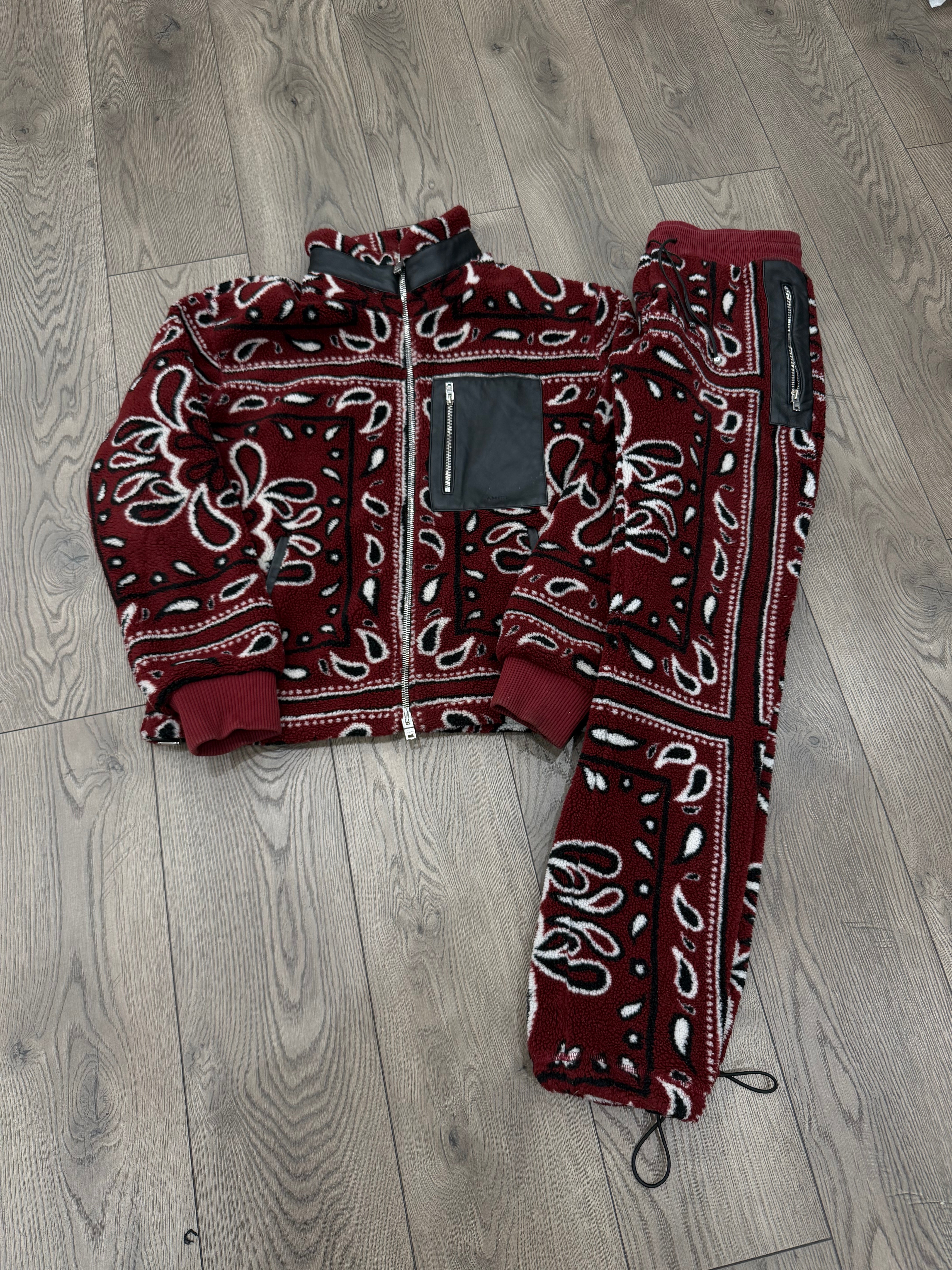 Amiri Burgundy Paisley Sherpa Fleece Sweatsuit