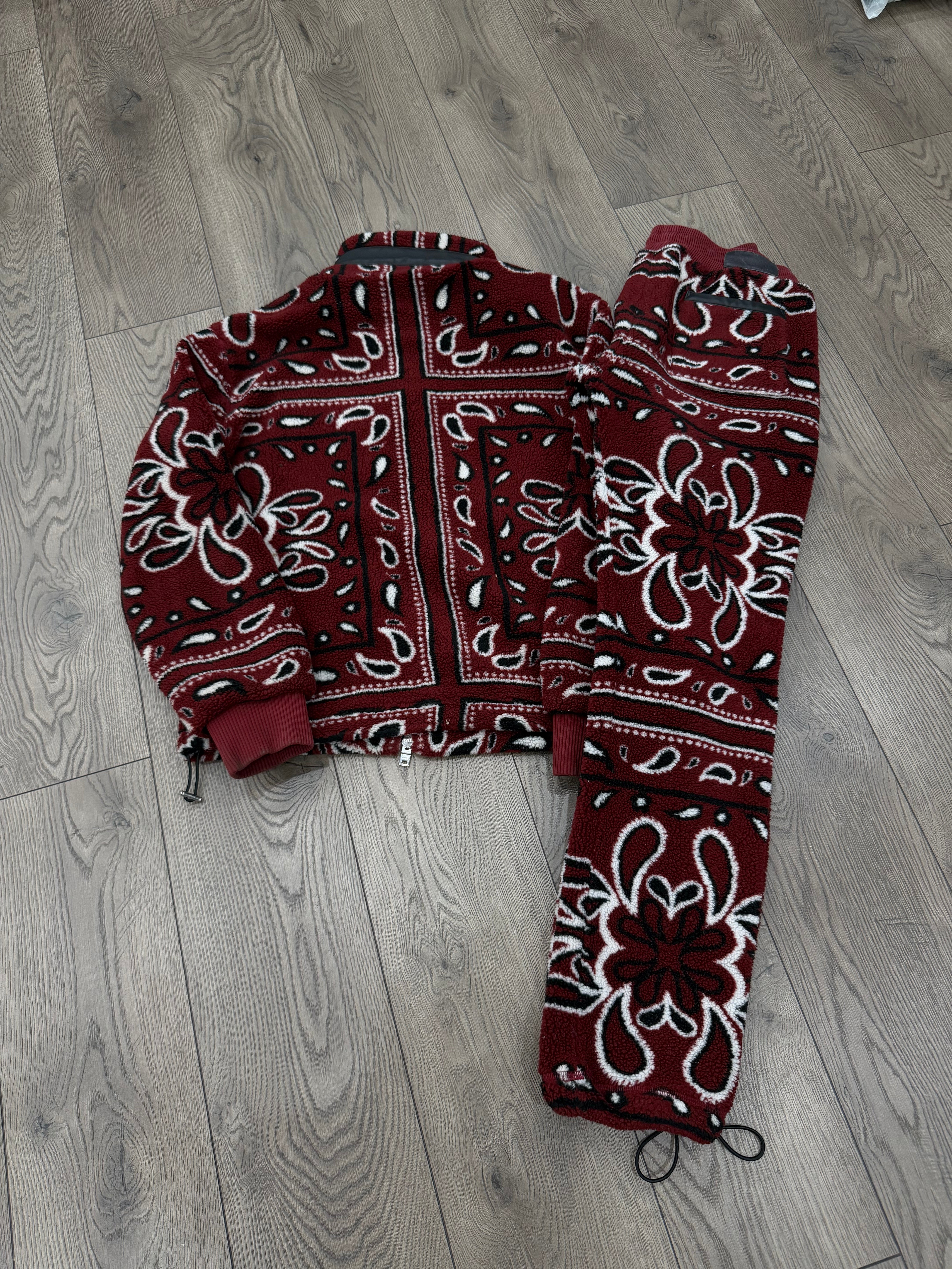Amiri Burgundy Paisley Sherpa Fleece Sweatsuit