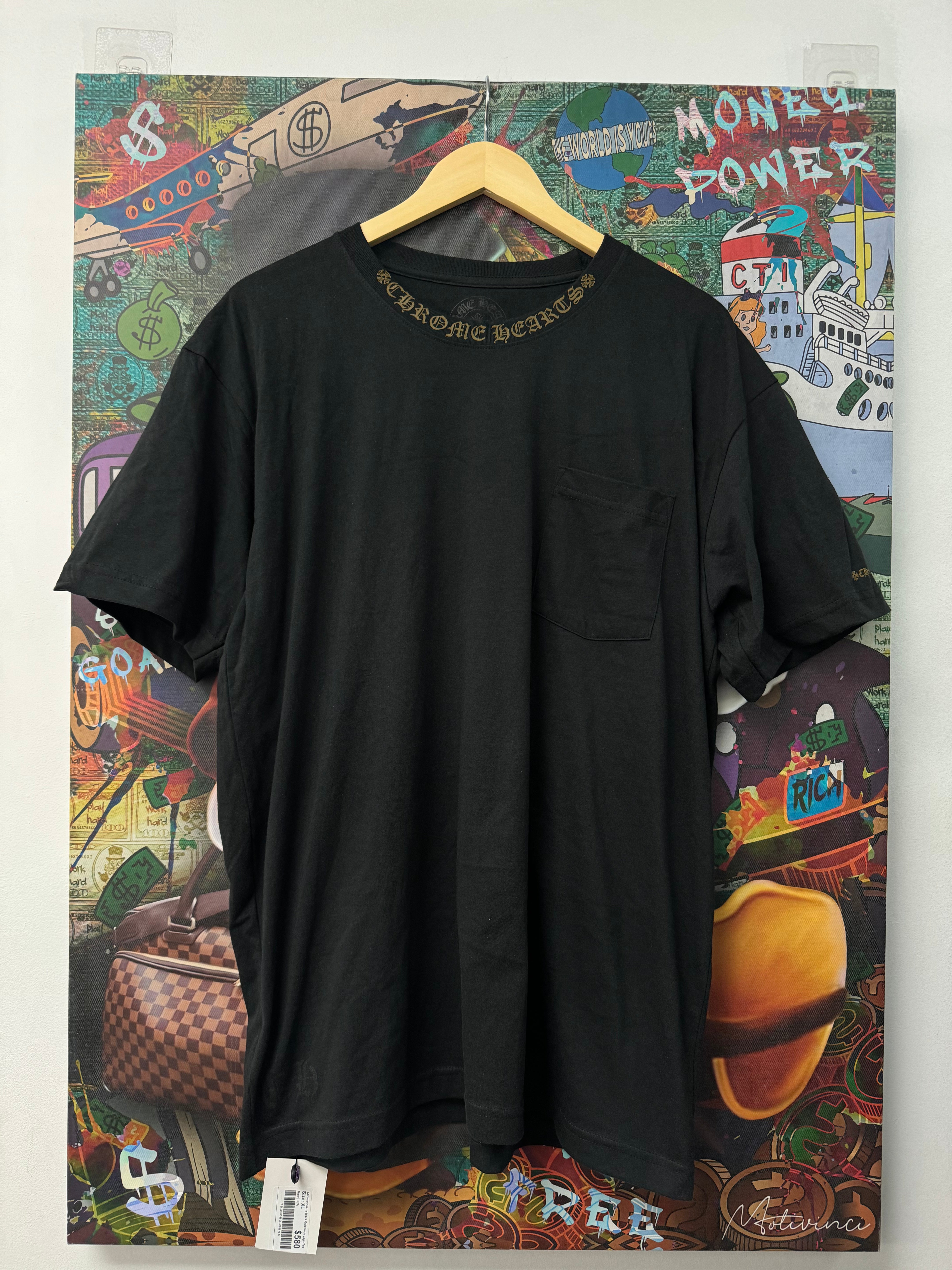 Chrome Hearts Black Gold Neck Logo Tee